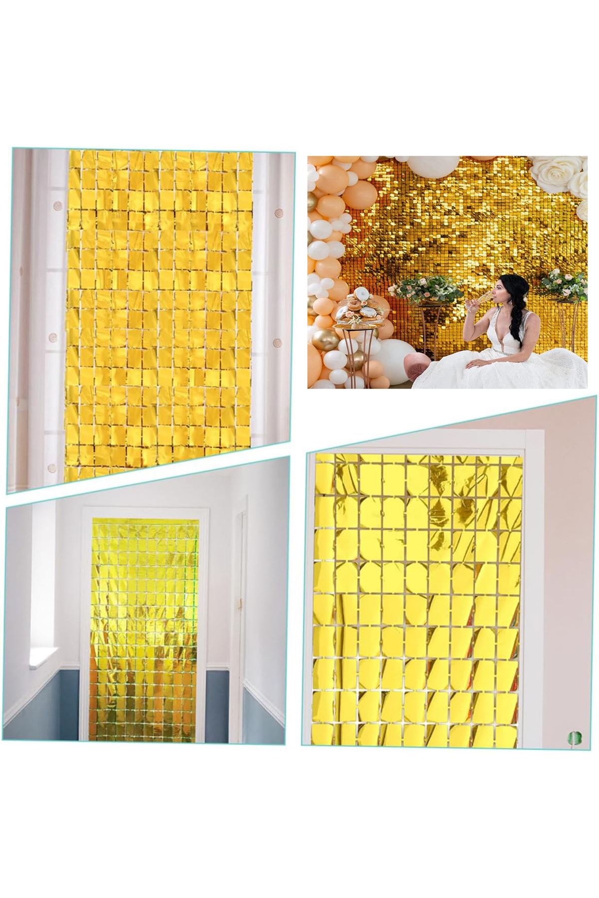 Altın Renk Disko Dikdörtgen Kesim Kapı Perdesi