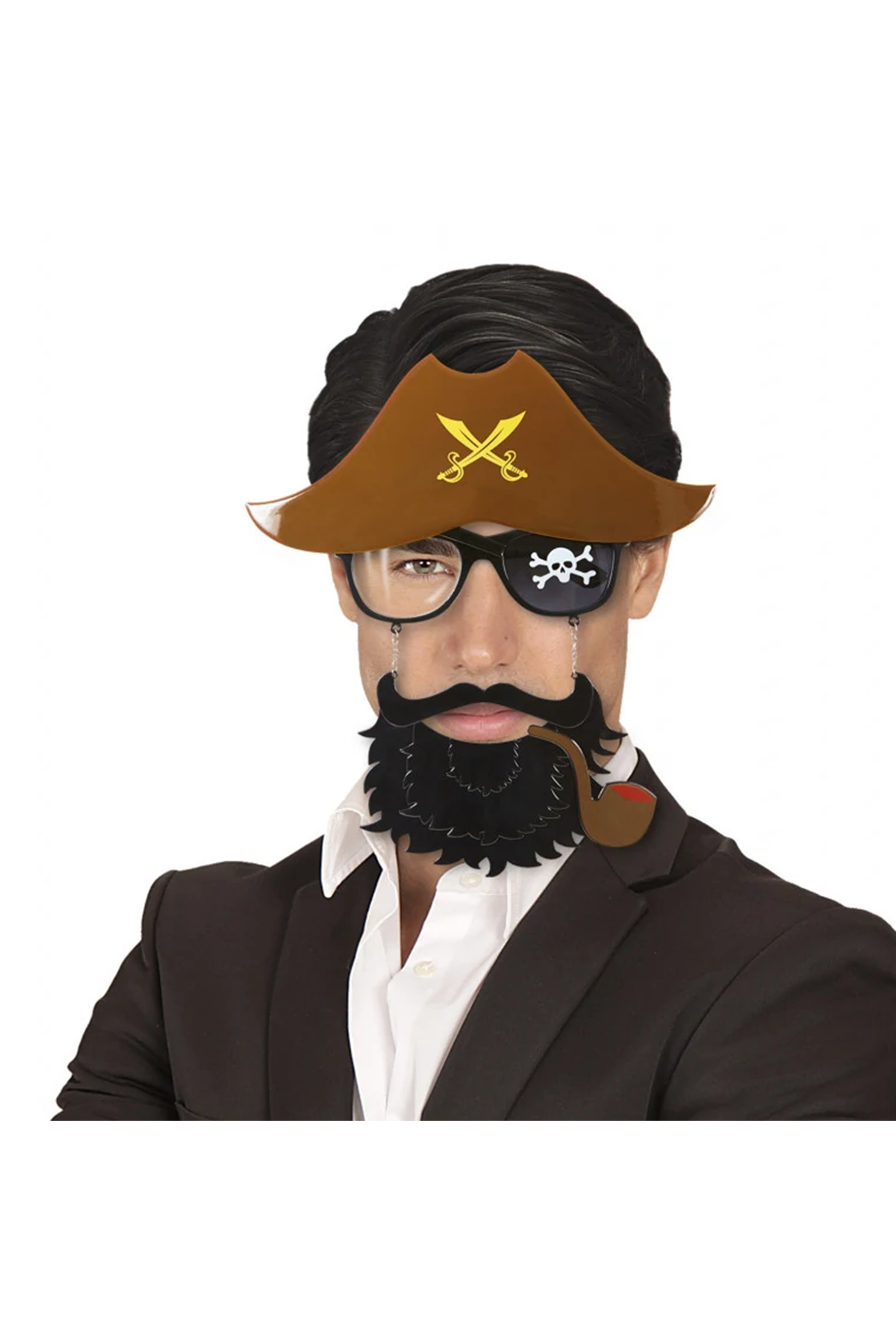 Kahve Şapkalı Pipolu Jack Sparrow Gözlüğü