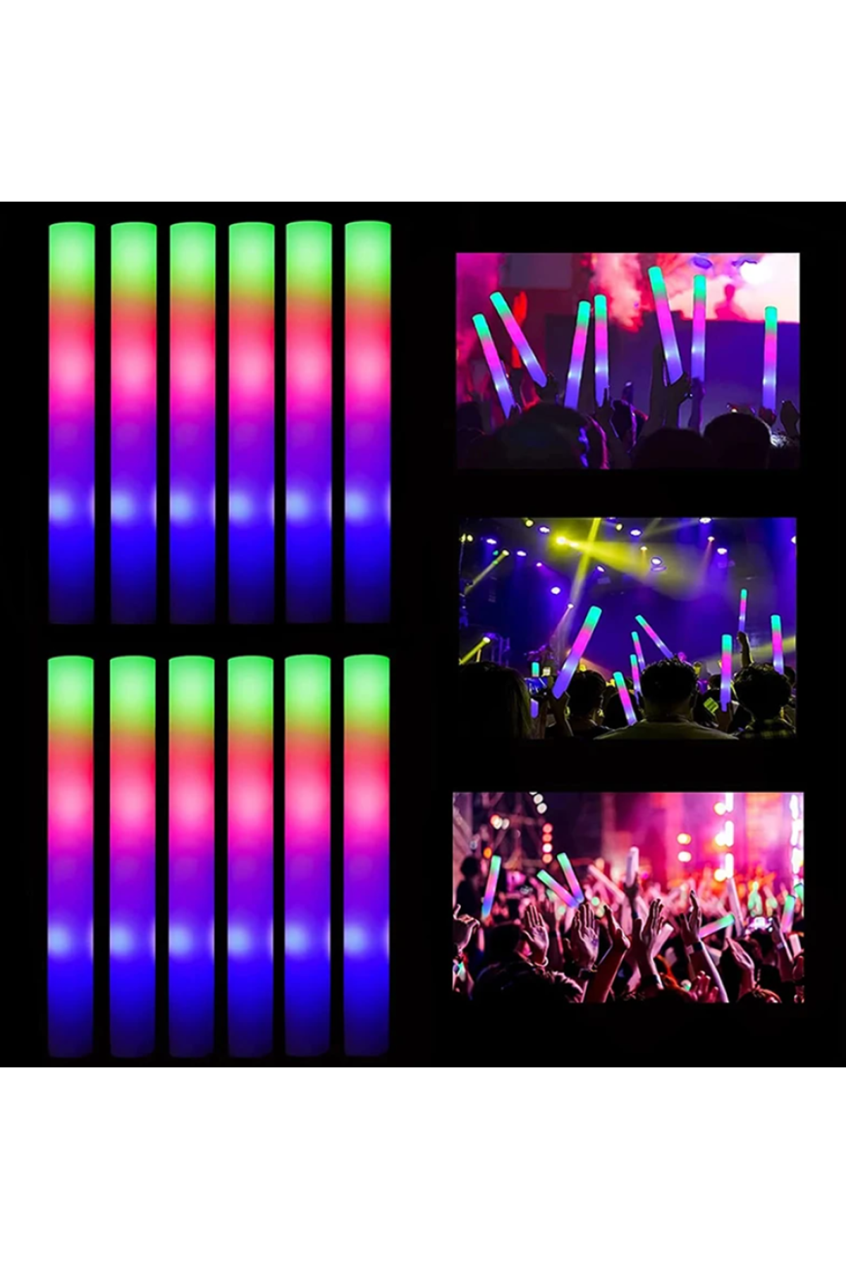 Led Işıklı Rengarenk Sünger Parti Çubuğu - 12 Adet