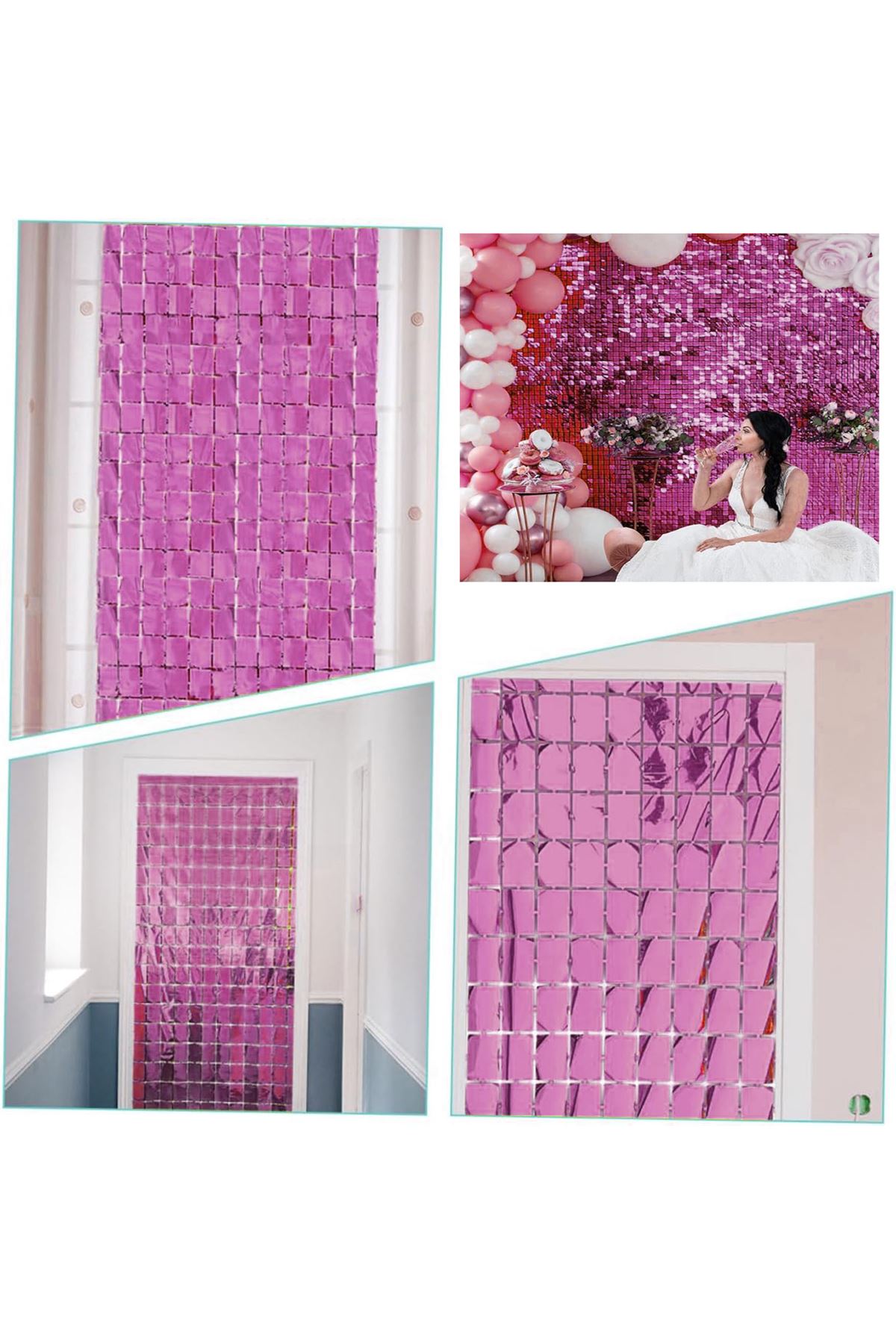 Rose Gold Disko Dikdörtgen Kesim Kapı Perdesi