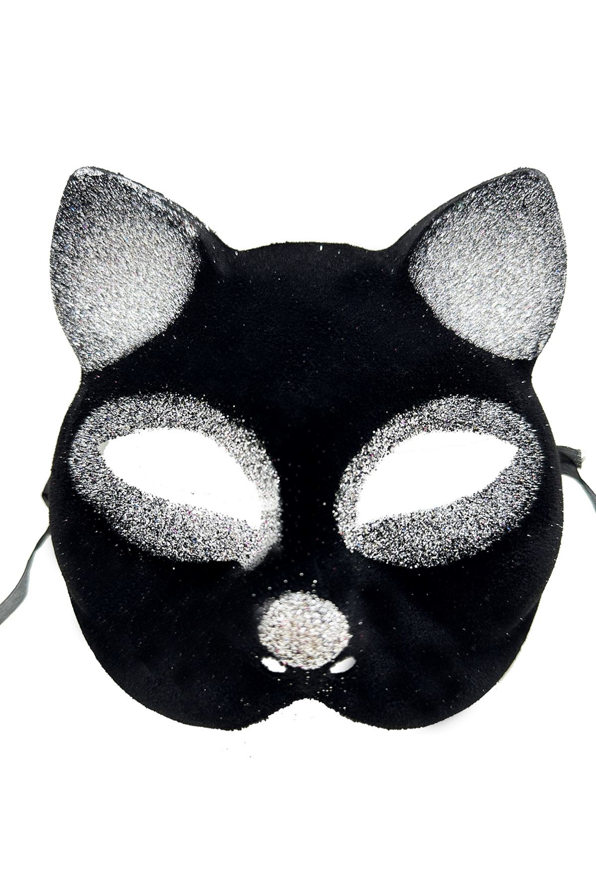 Siyah Gümüş Simli Kedi Maskesi