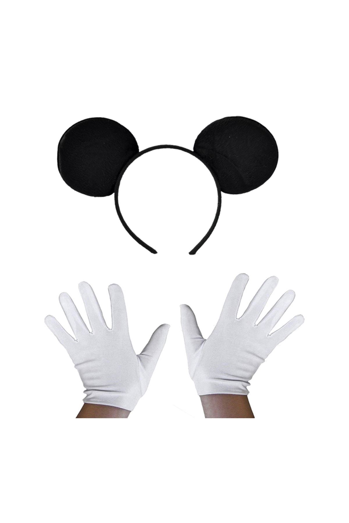 Siyah Mickey Mouse Tacı ve Beyaz Eldiven Seti
