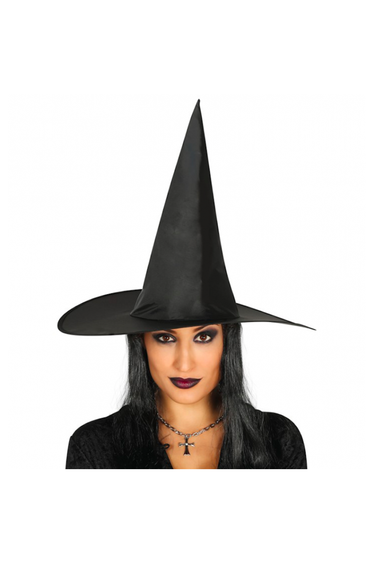 Yetişkin Boy Siyah Cadı Şapkası ve Uzun Siyah Cadı Peruğu
