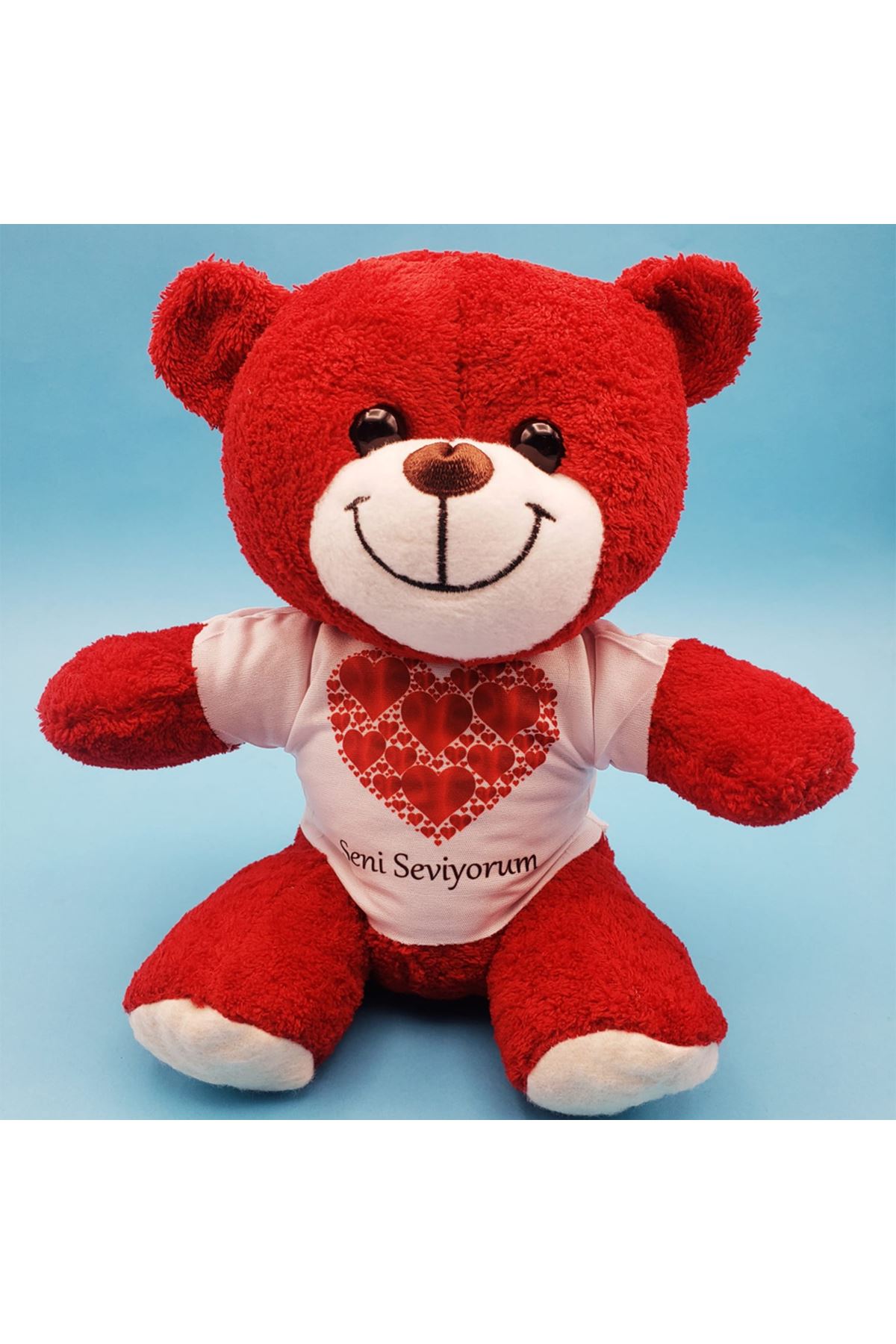 Kalpli Seni Seviyorum Tişörtlü Kırmızı Peluş Ayıcık