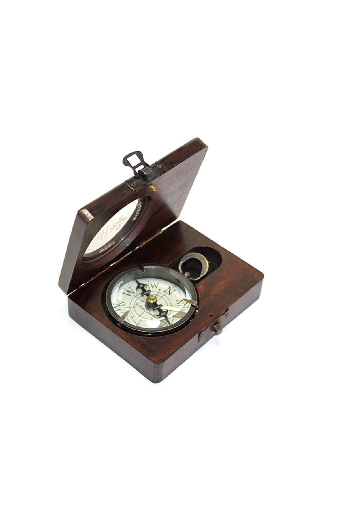 Ahşap Kutulu Üzeri Desenli Pirinç Pusula