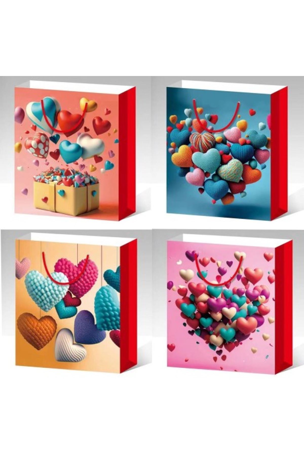 Büyük Boy Kalp Desenli Karton Çanta