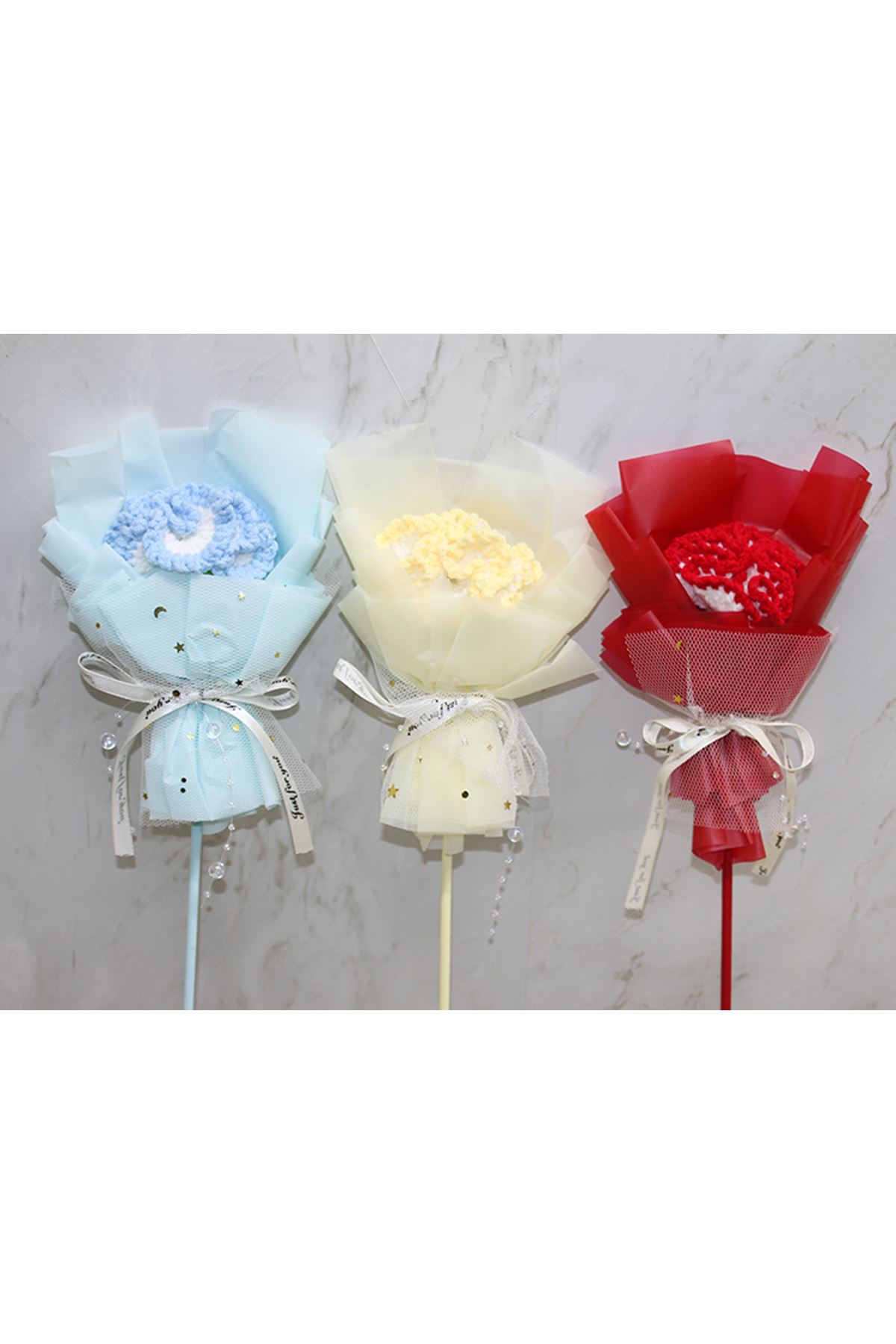 El Örgüsü Tekli Çiçek Buketi