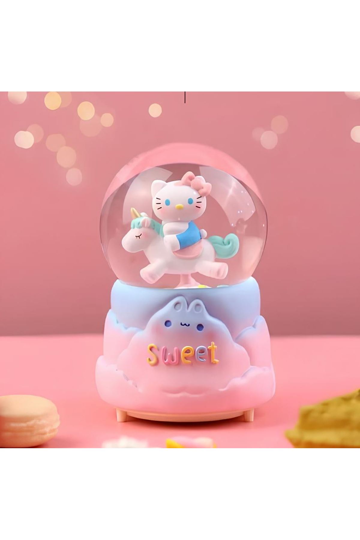 Hello Kitty İçi Dönmeli Püskürtmeli Işıklı Müzikli Kar Küresi Büyük Boy Model 2