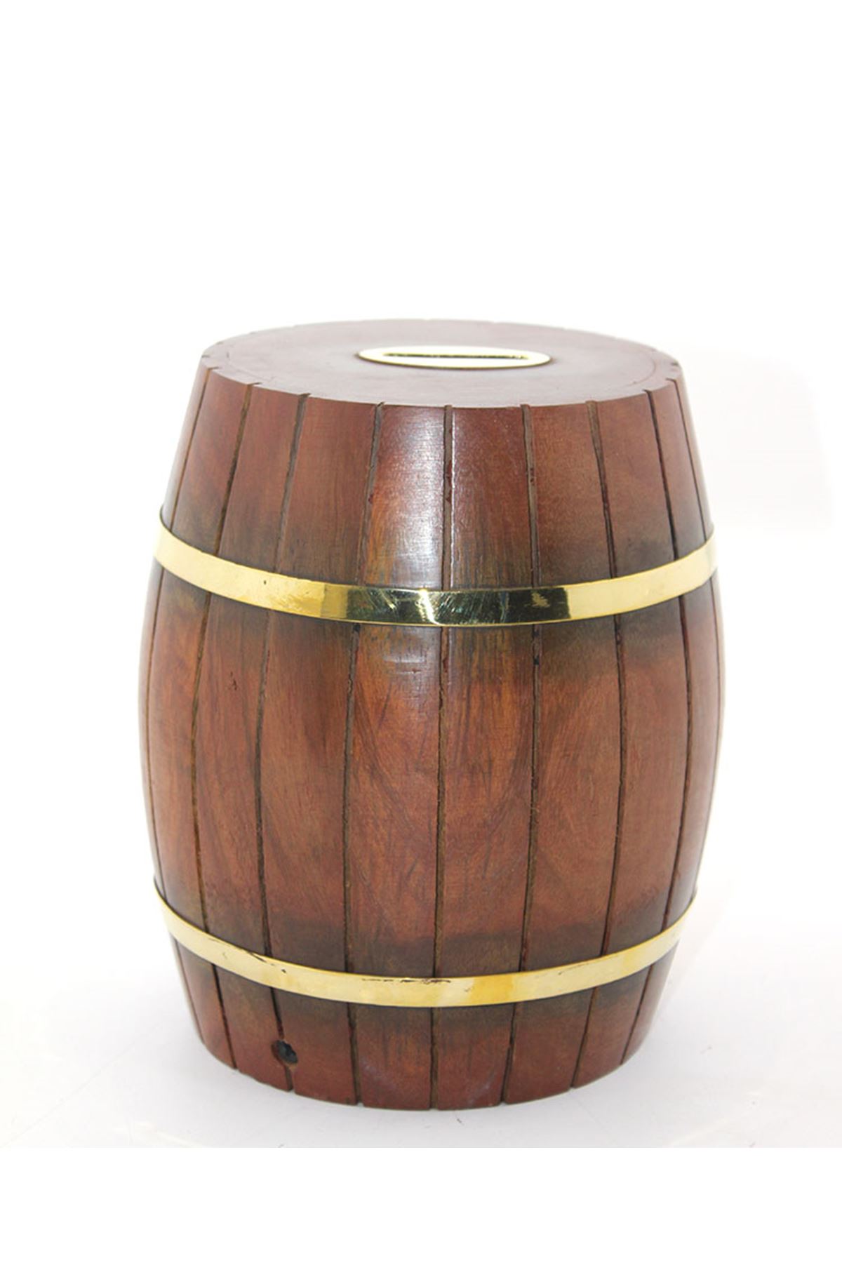 Pirinç Ahşap Fıçı Kumbara 18 Cm
