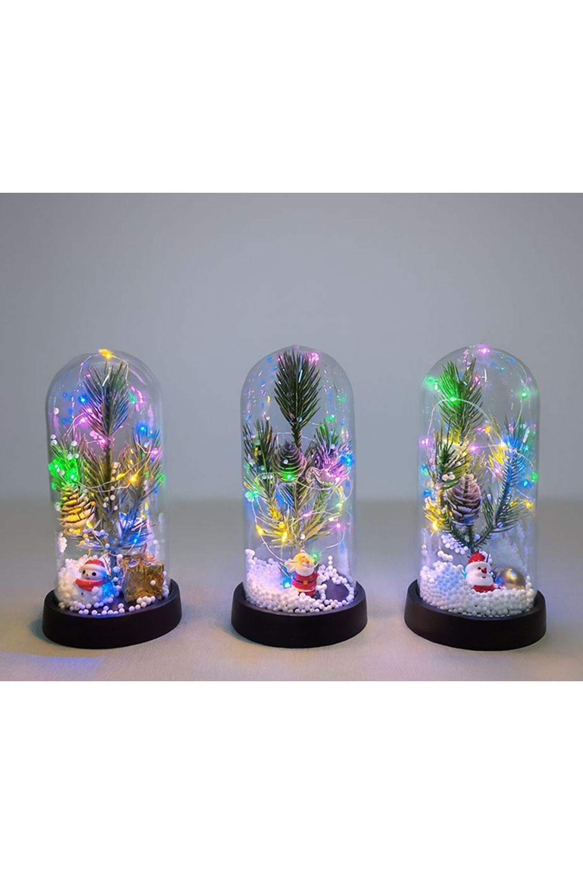 Yılbaşı Temalı Işıklı Dekoratif Cam Fanus - Model 9