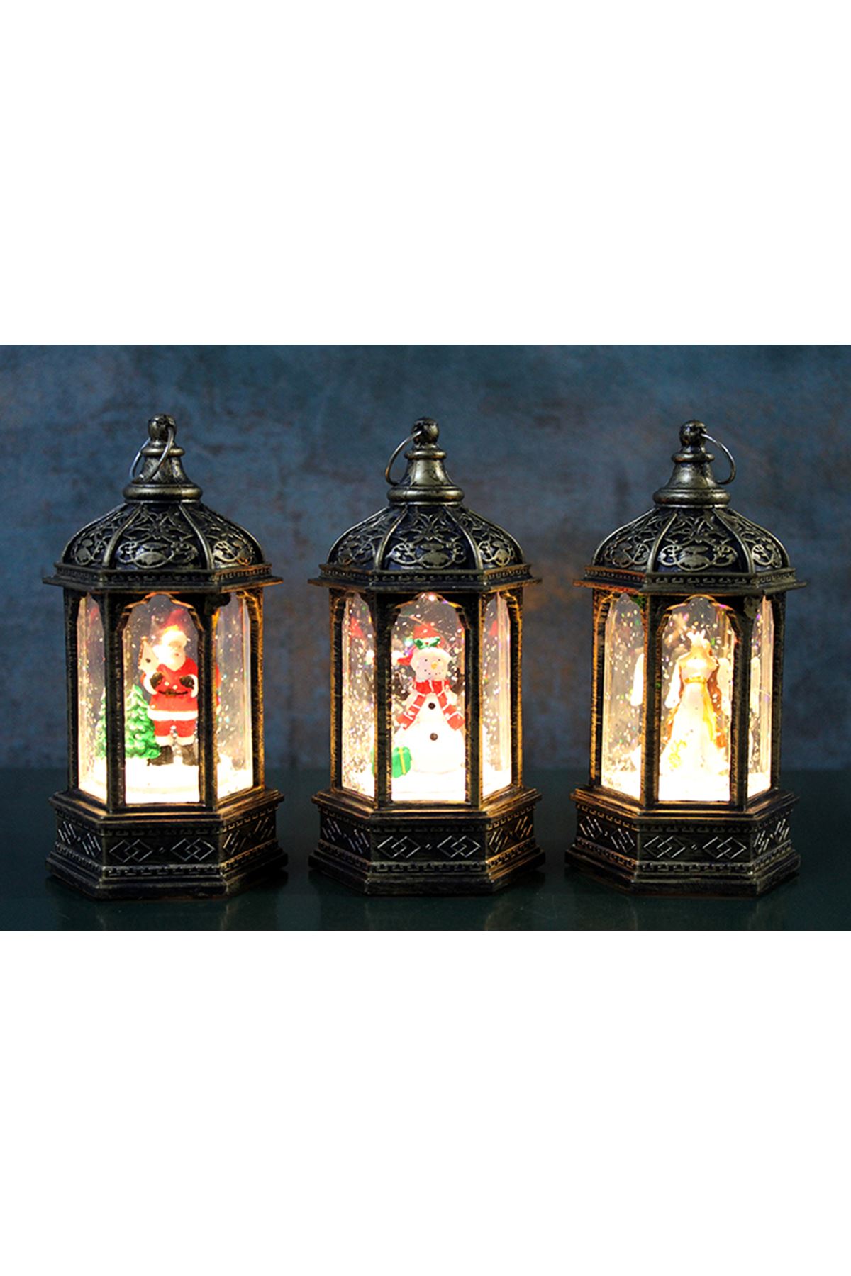 Yılbaşı Temalı Işıklı Kar Küresi Siyah Tasarım