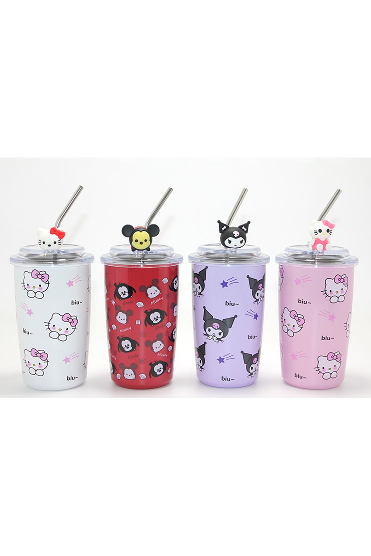 Sanrio Hello Kitty Ve Kuromi Figürlü Isı Muhafazalı Metal Pipetli Çelik Kupa