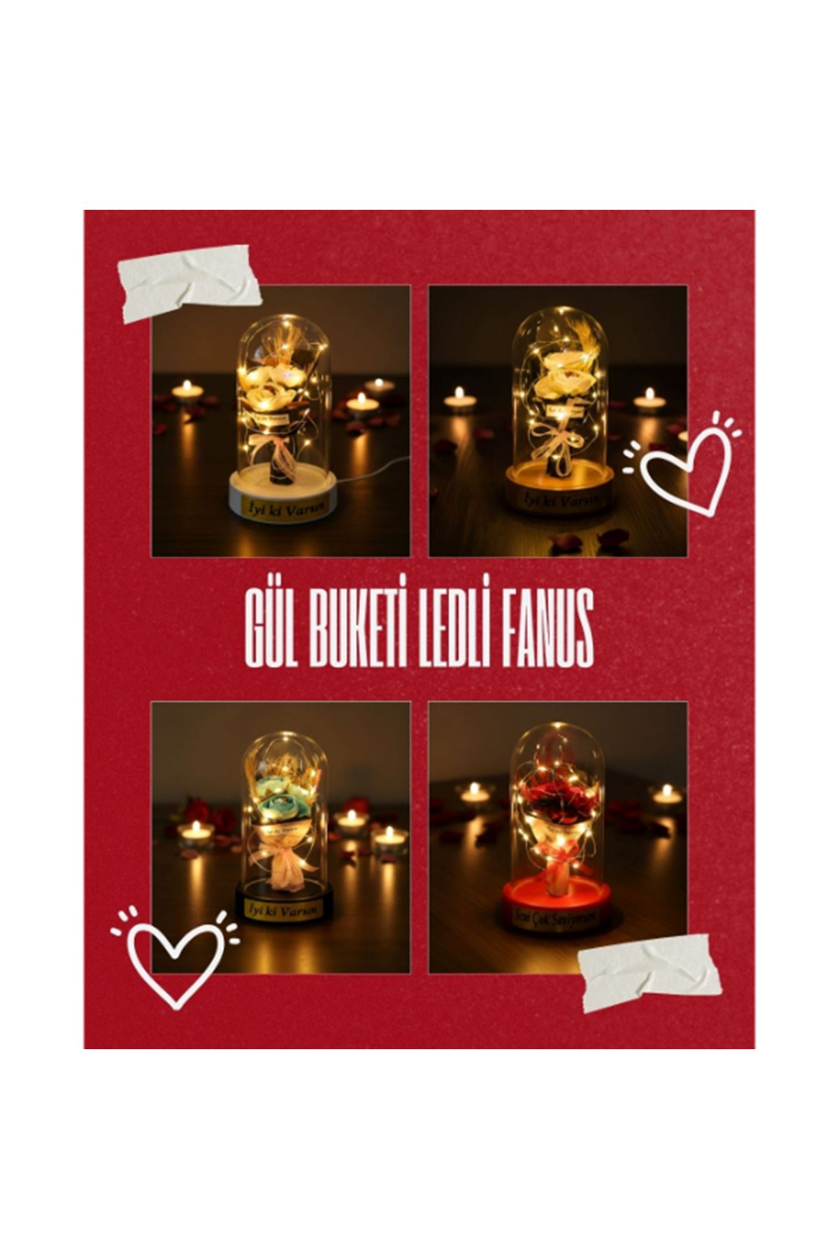 Gül Buketi Ledli Fanus