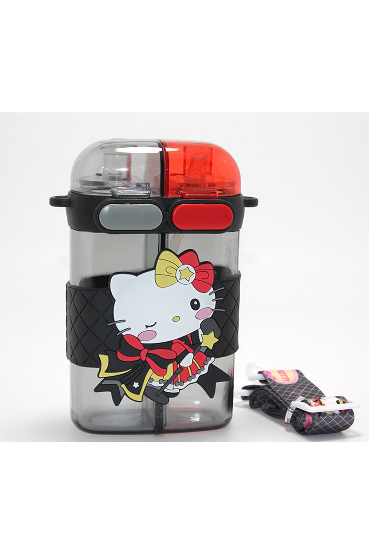 Hello Kitty Figürlü Çift Bölmeli Pipetli Suluk