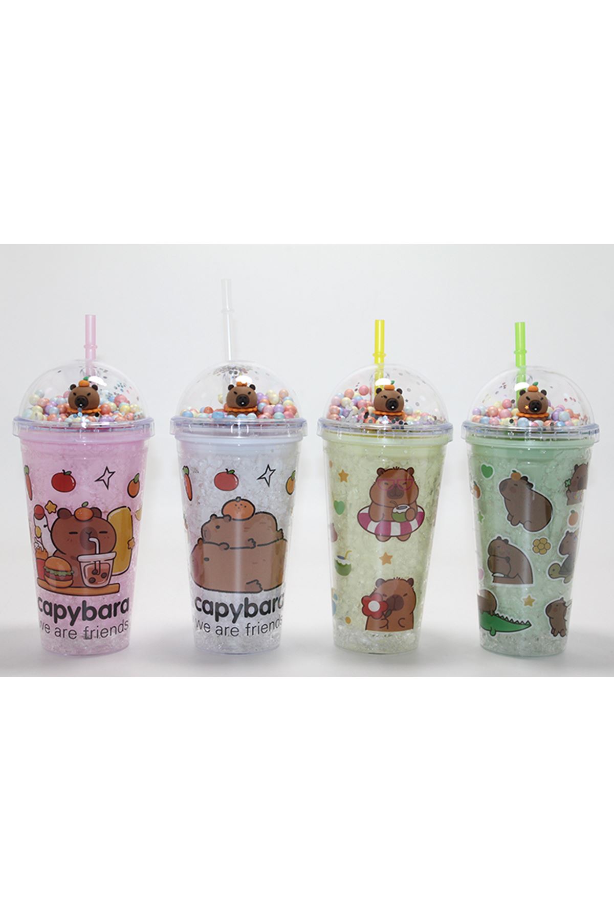 Sevimli Kapibara Pipetli Boncuklu Termos &amp; Suluk