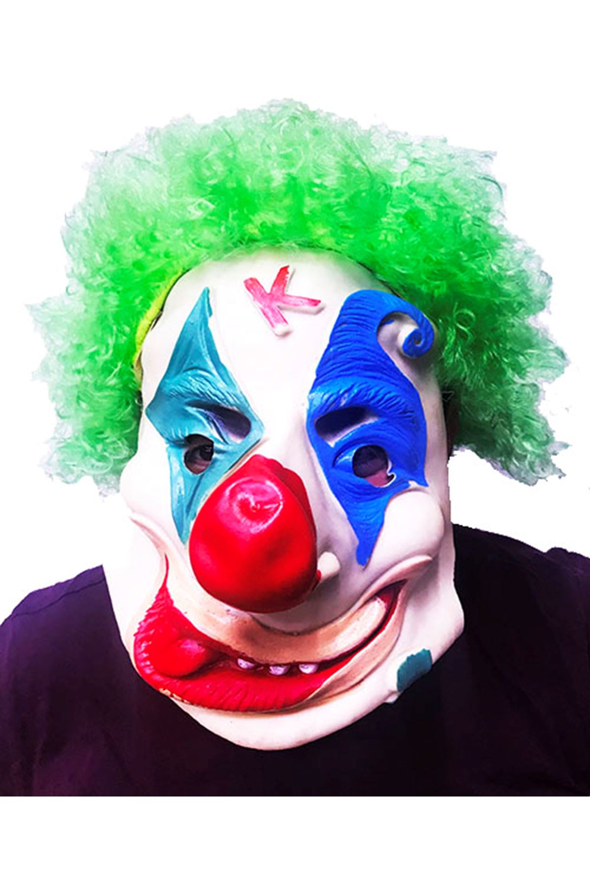 Yeşil Afro Peruklu Palyaço Maske