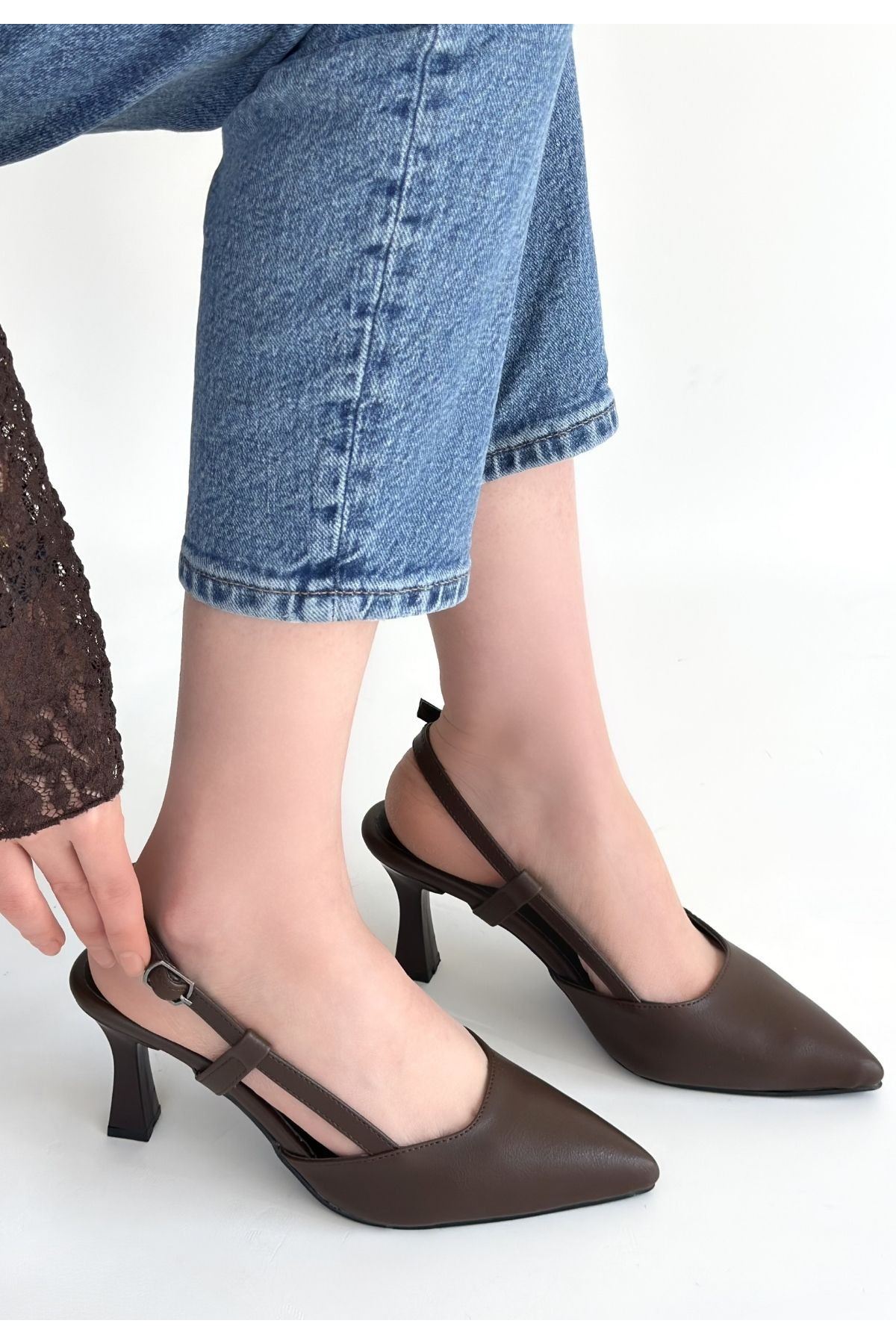 Hoost Kahverengi Cilt Topuklu Ayakkabı