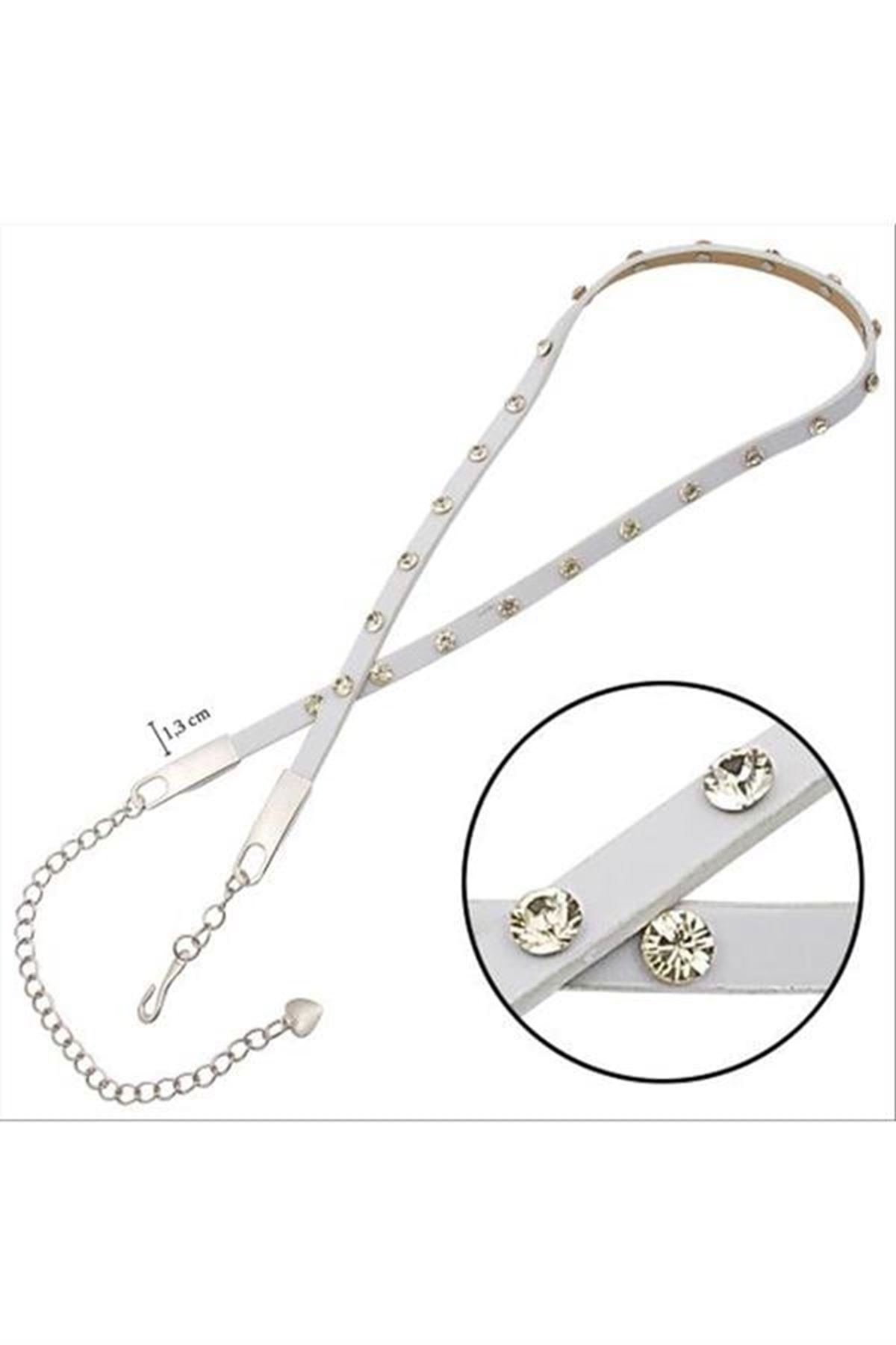 Klasik Deri Taşlı Kemer - Yeşil
