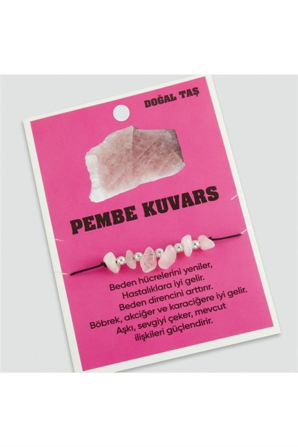 Pembe Kuvars Doğaltaşlı İp Bileklik - Pembe