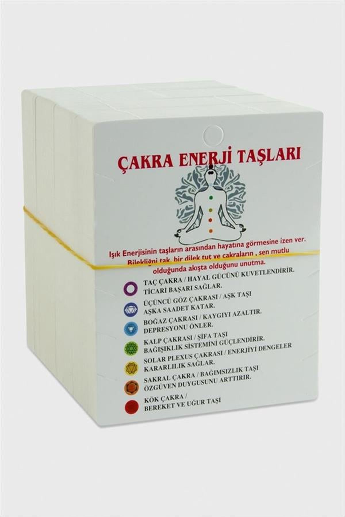 3'lü Çakra Enerji Taşları Bileklik Kartı - Beyaz