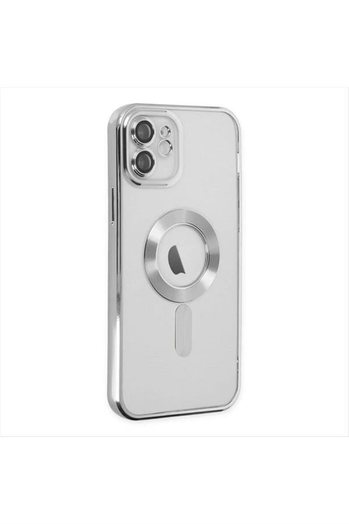 iPhone 12 Lüx Magsaff Lazer Silikon Kılıf (Kamera Korumalı) - Mavi