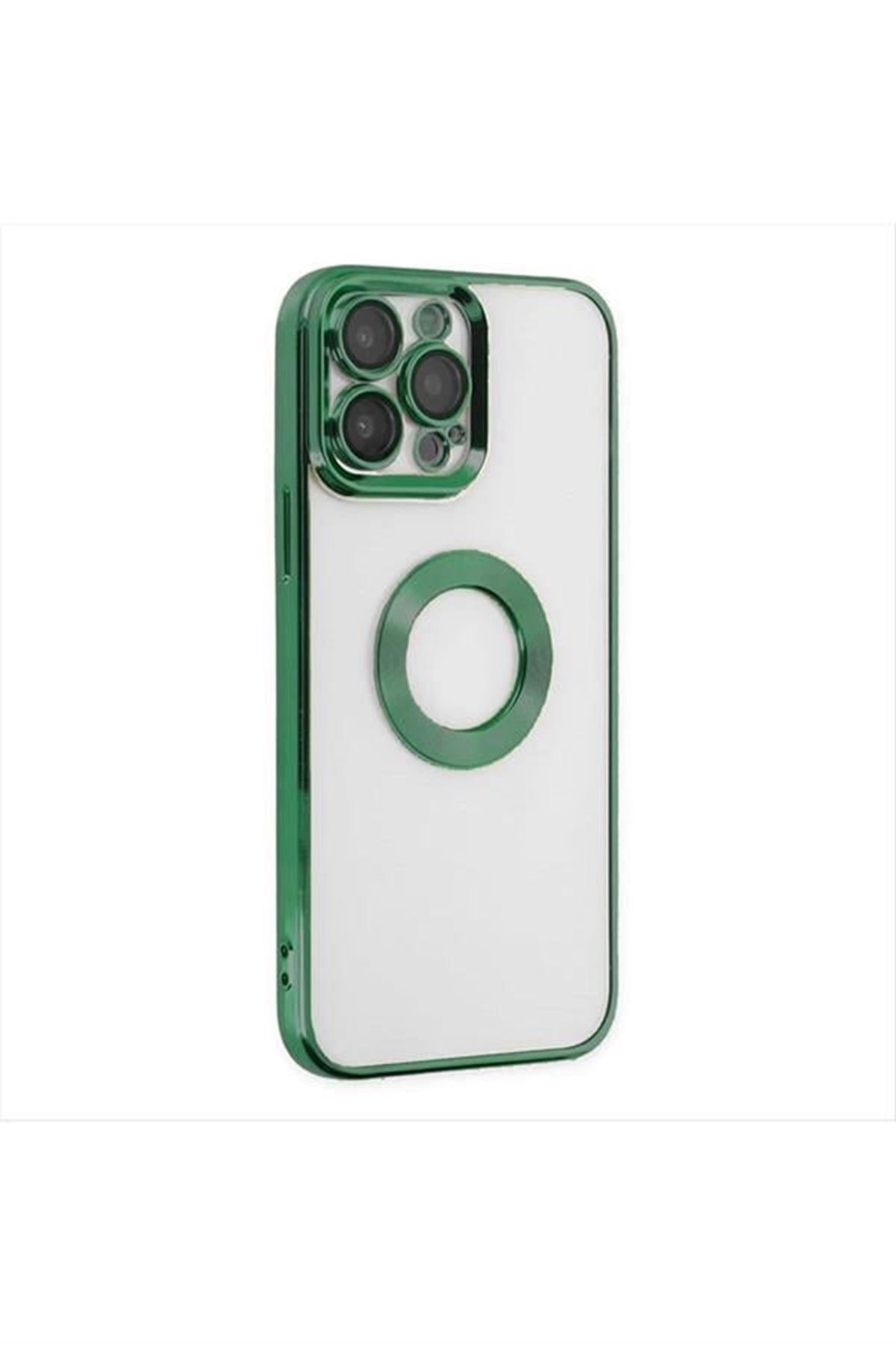iPhone 12 Pro Lüx Lensli Lazer Silikon Kılıf (Kamera Korumalı) - Yeşil
