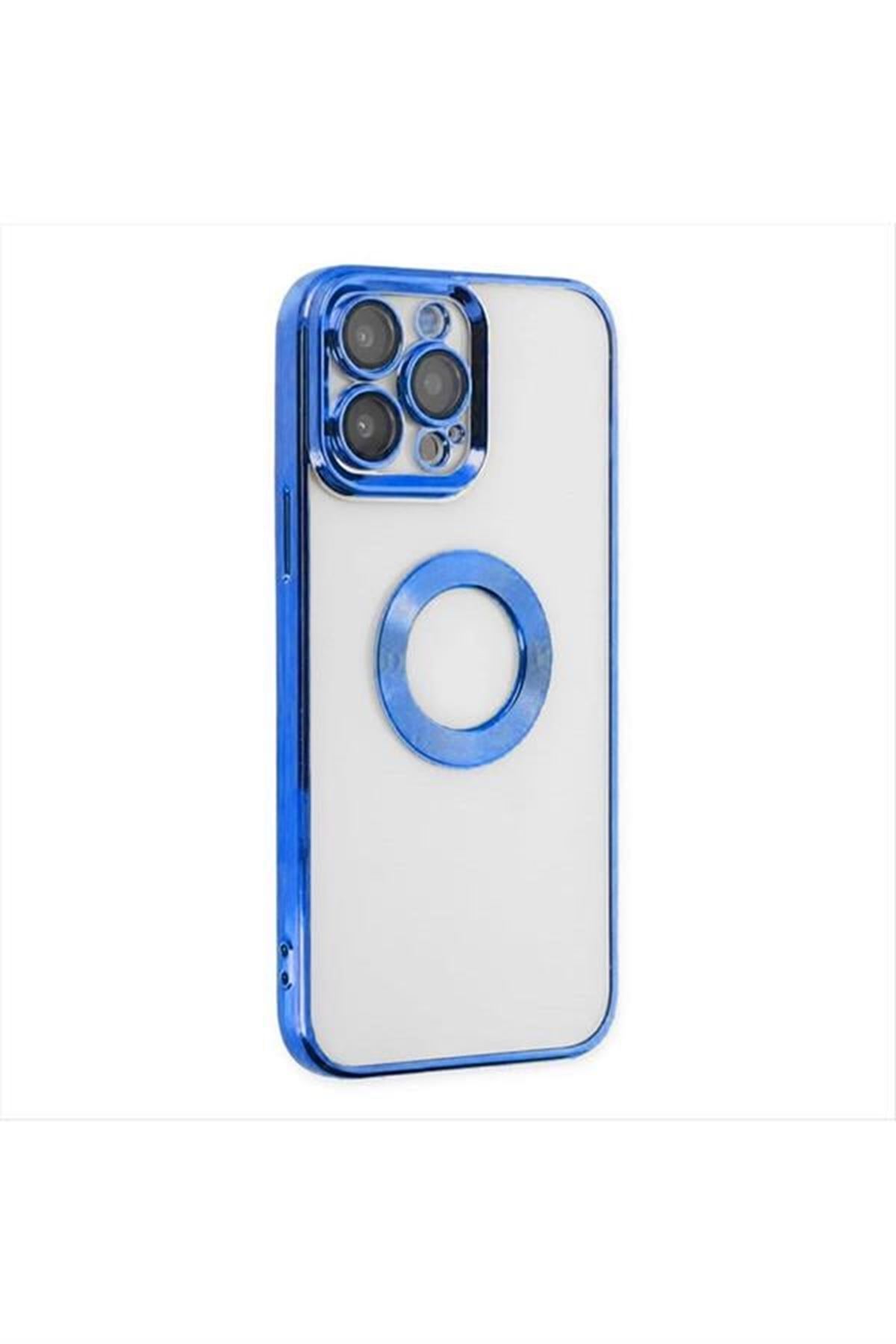 iPhone 12 Pro Lüx Lensli Lazer Silikon Kılıf (Kamera Korumalı) - Mavi