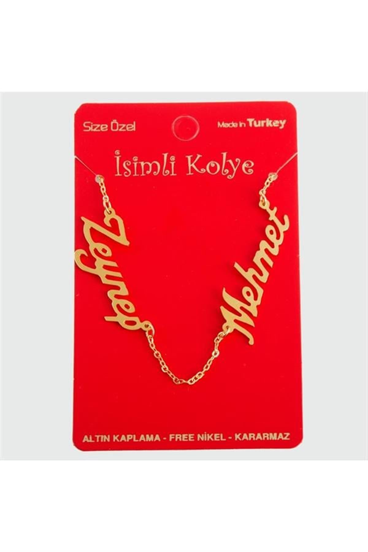 Kişiye Özel Çift İsim Yazılı Kolye - Sarı