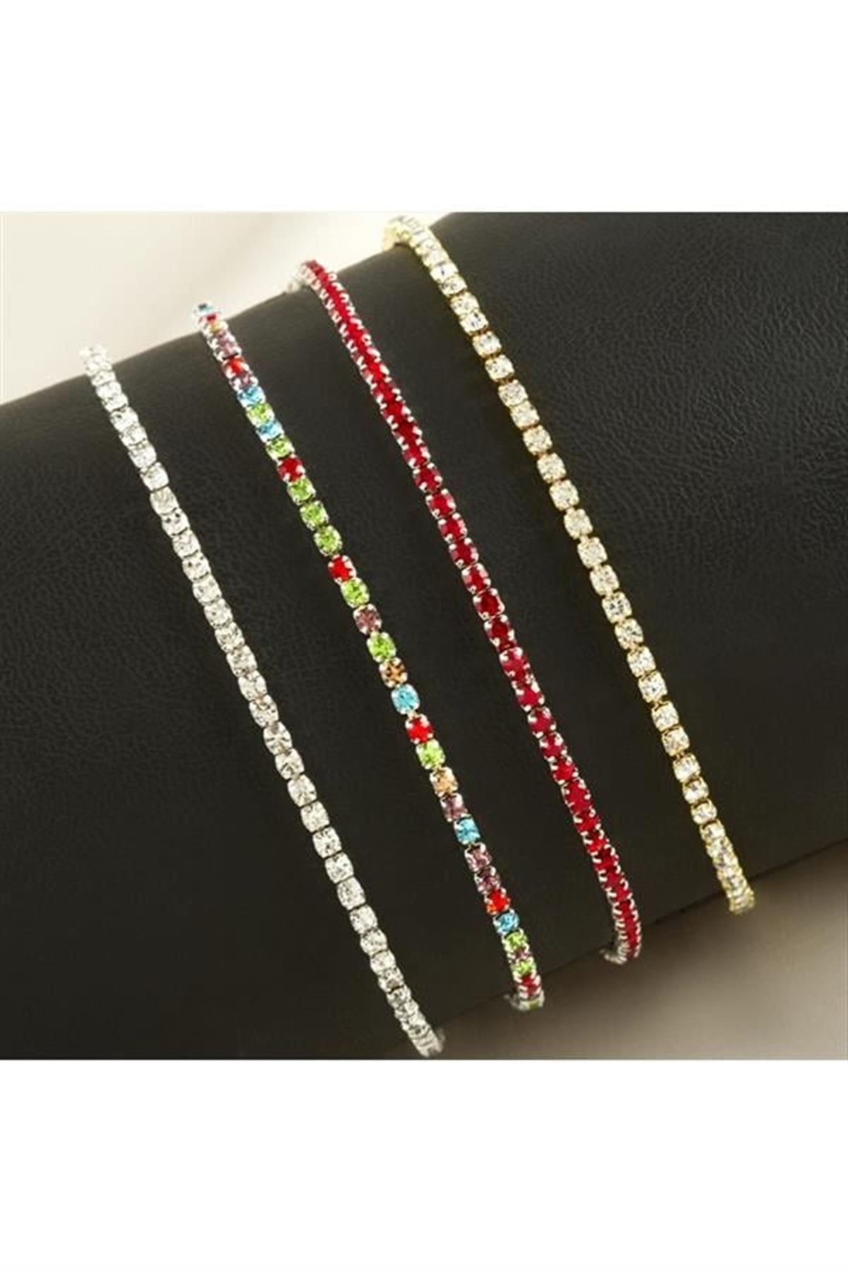 2 mm Minik Şerit Taşlı Suyolu Bileklik - Kırmızı