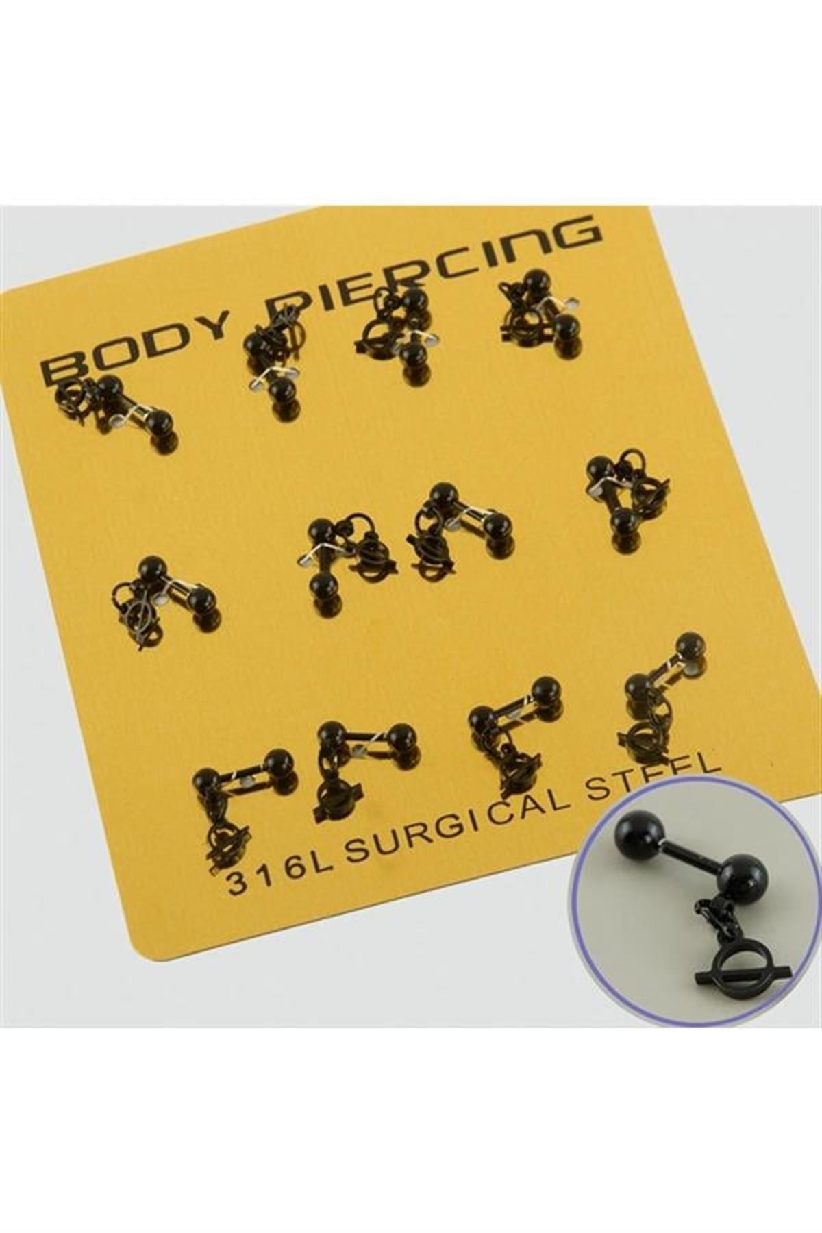 Siyah Renkli Sallantılı Çelik Piercing 1 Adet - Siyah