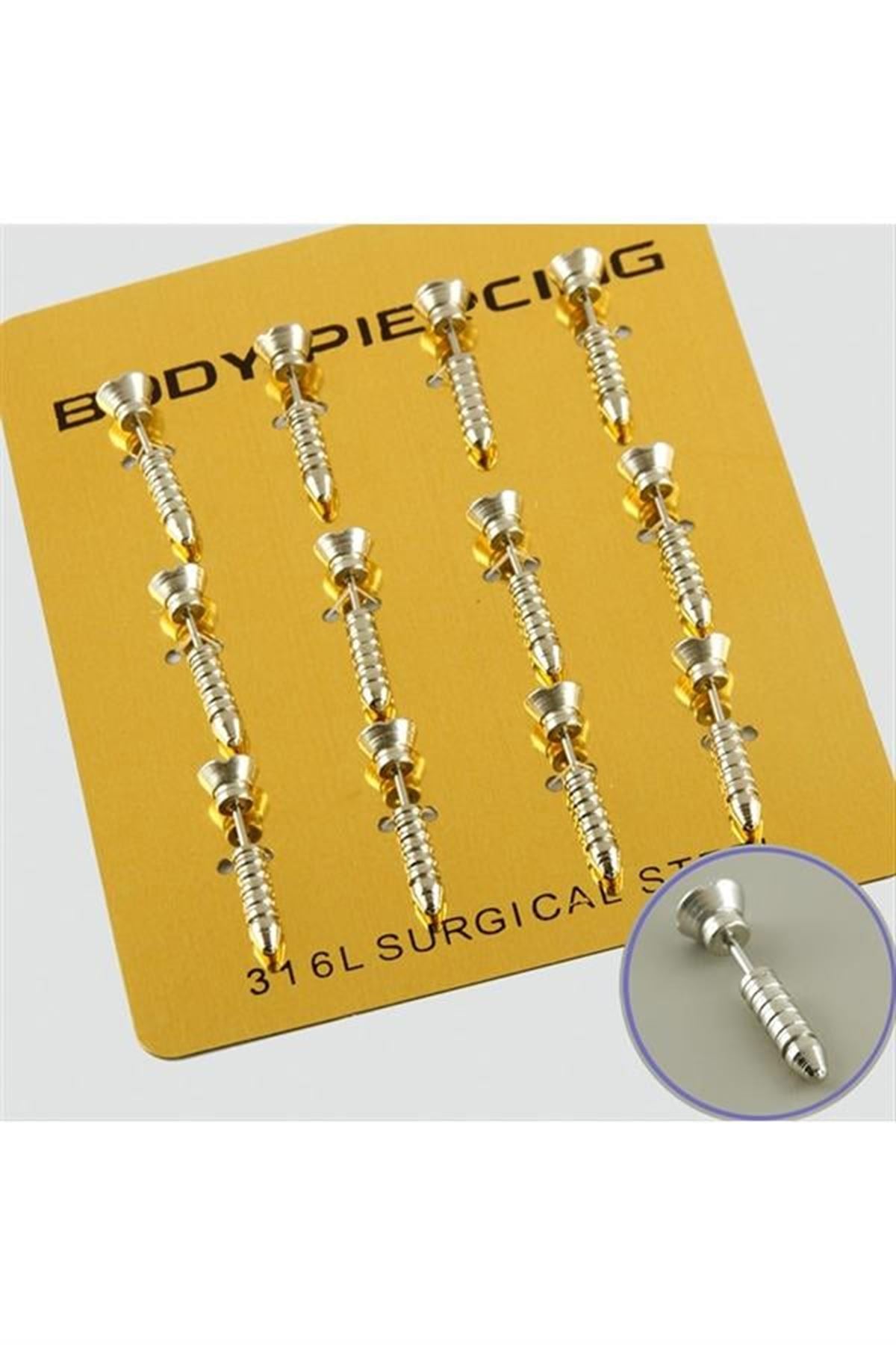 Vidalı Çelik Piercing 1 Adet - Gümüş Rengi