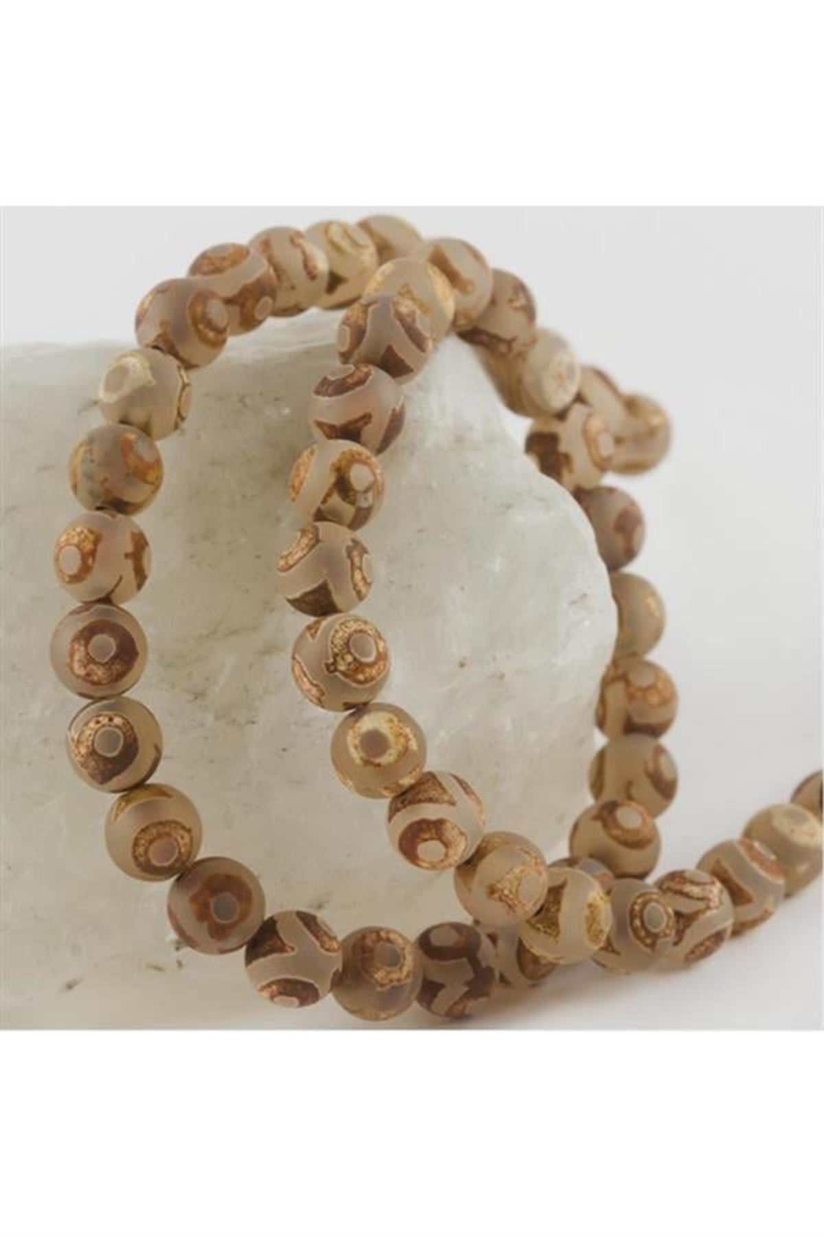 Tibet Akik Taşı Mat 8 mm - Açık Kahverengi