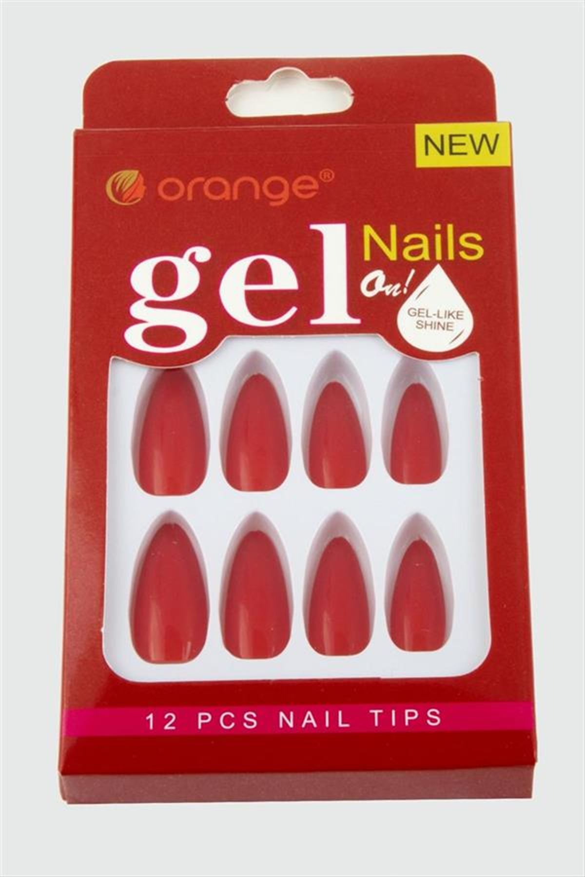 Orange Yapıştırıcılı Jel Takma Tırnak - Kırmızı
