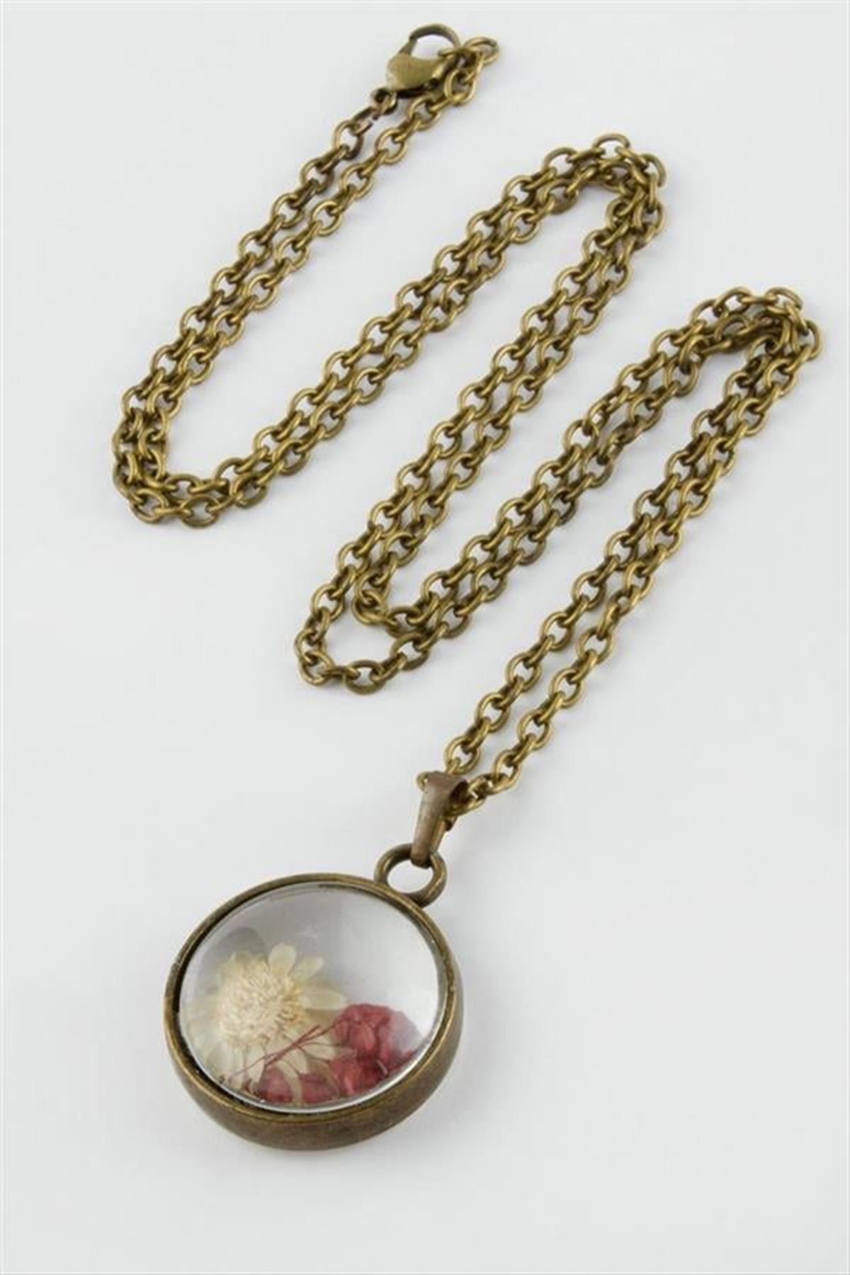 Karışık Renkli Çiçek Canlı Kolye - Antik