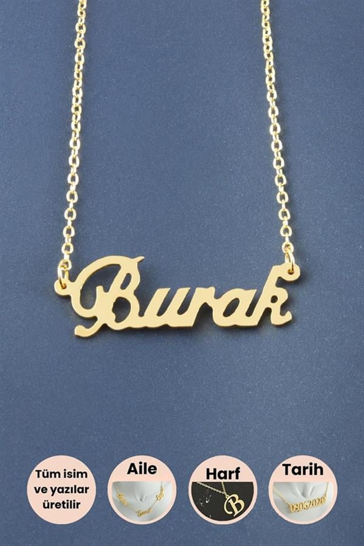 Burak İsimli Kolye - Sarı
