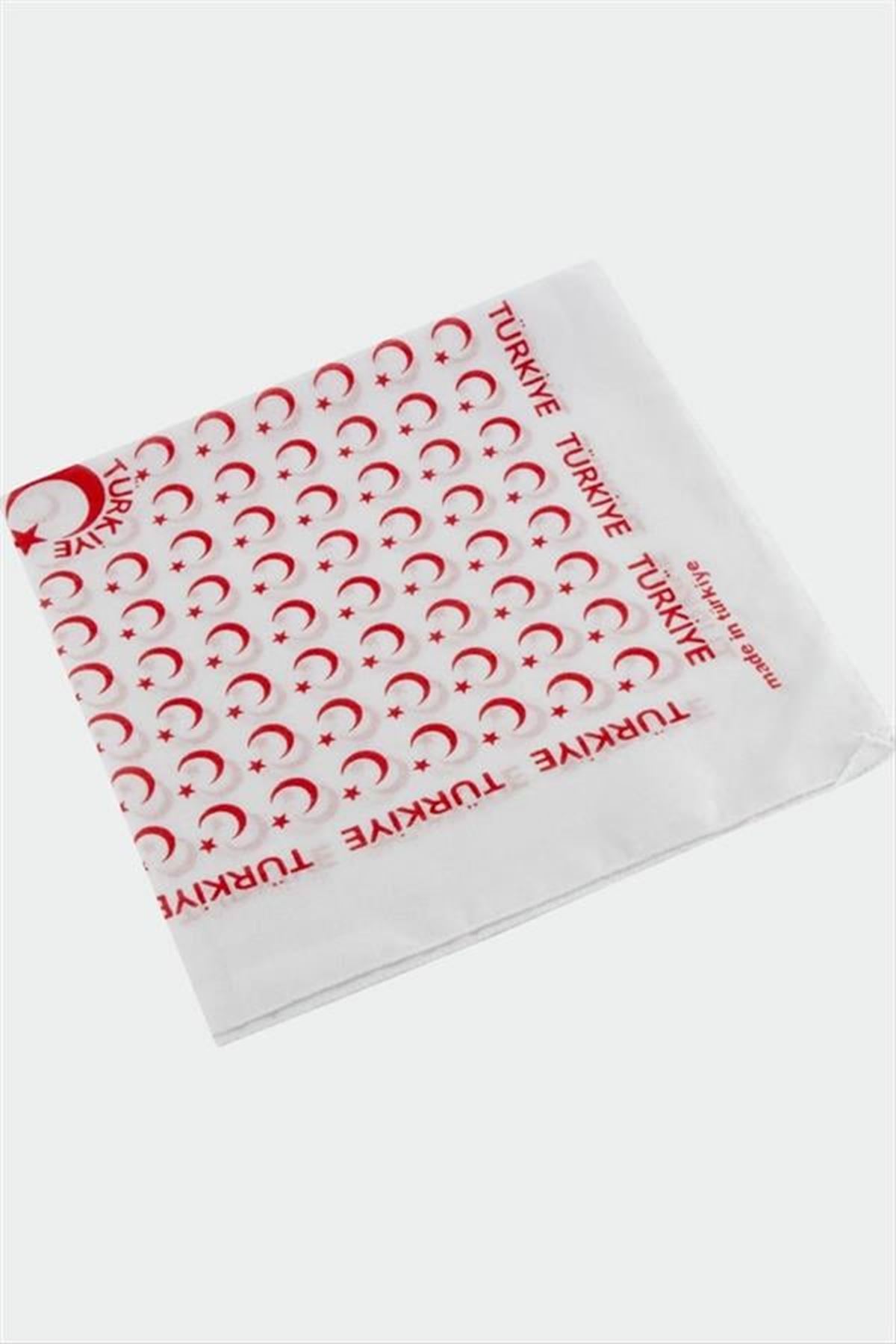 Ay Yıldız Desenli Bandana 50*50 - Beyaz
