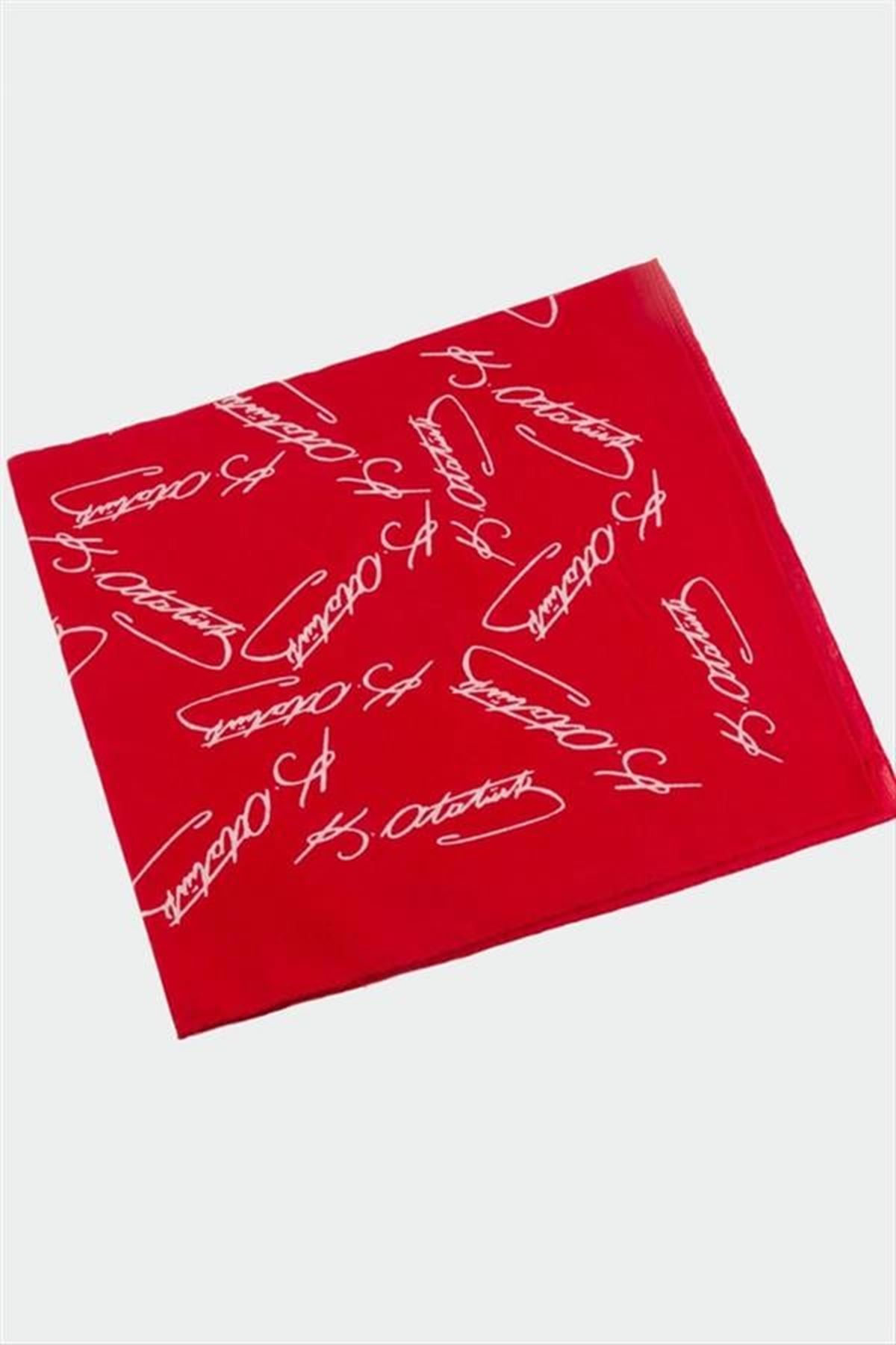 Atatürk İmzalı Desenli Bandana 50*50 - Kırmızı