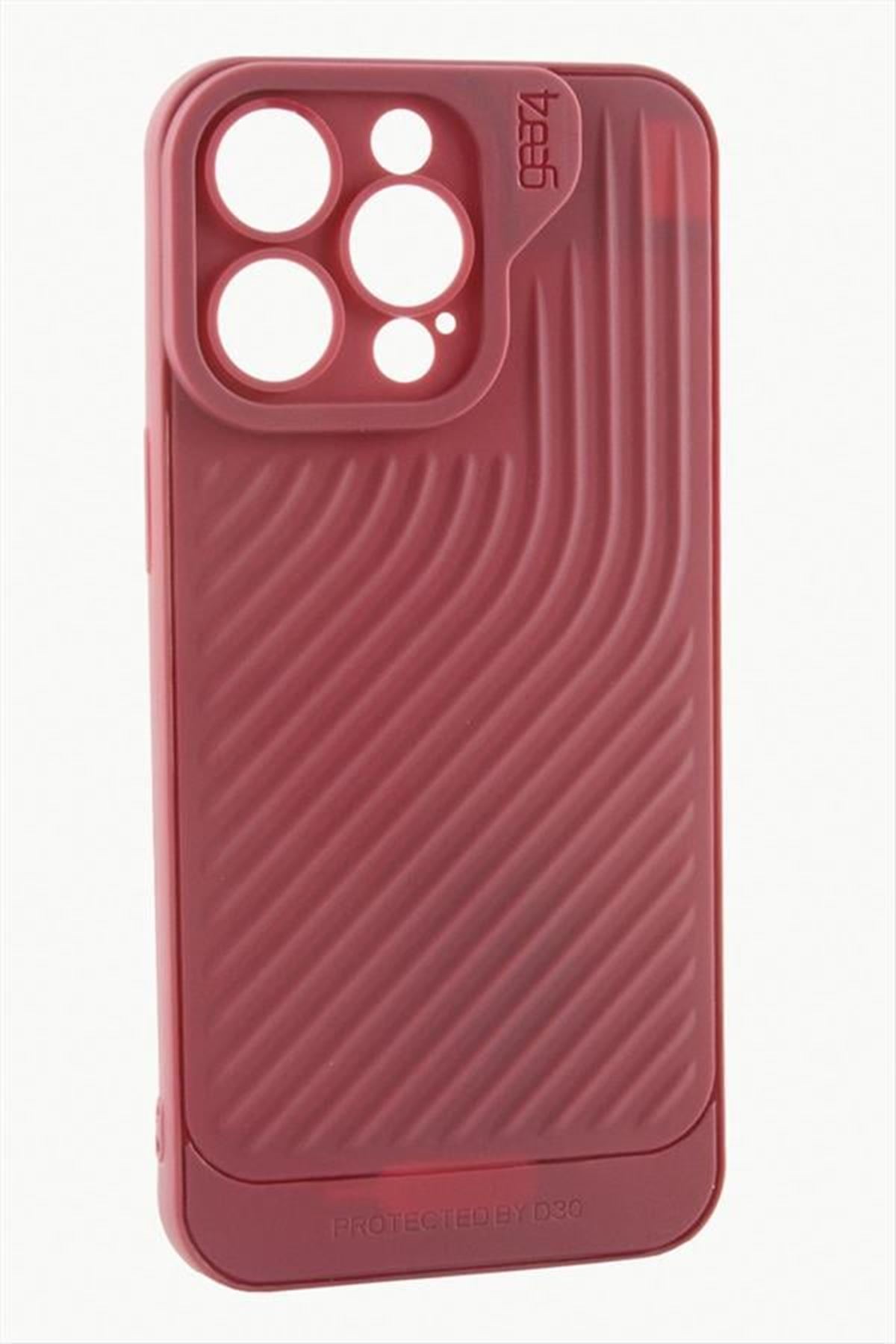 iPhone 15 Pro Max Çizgili Lüx Gear Silikon Kılıf - Bordo