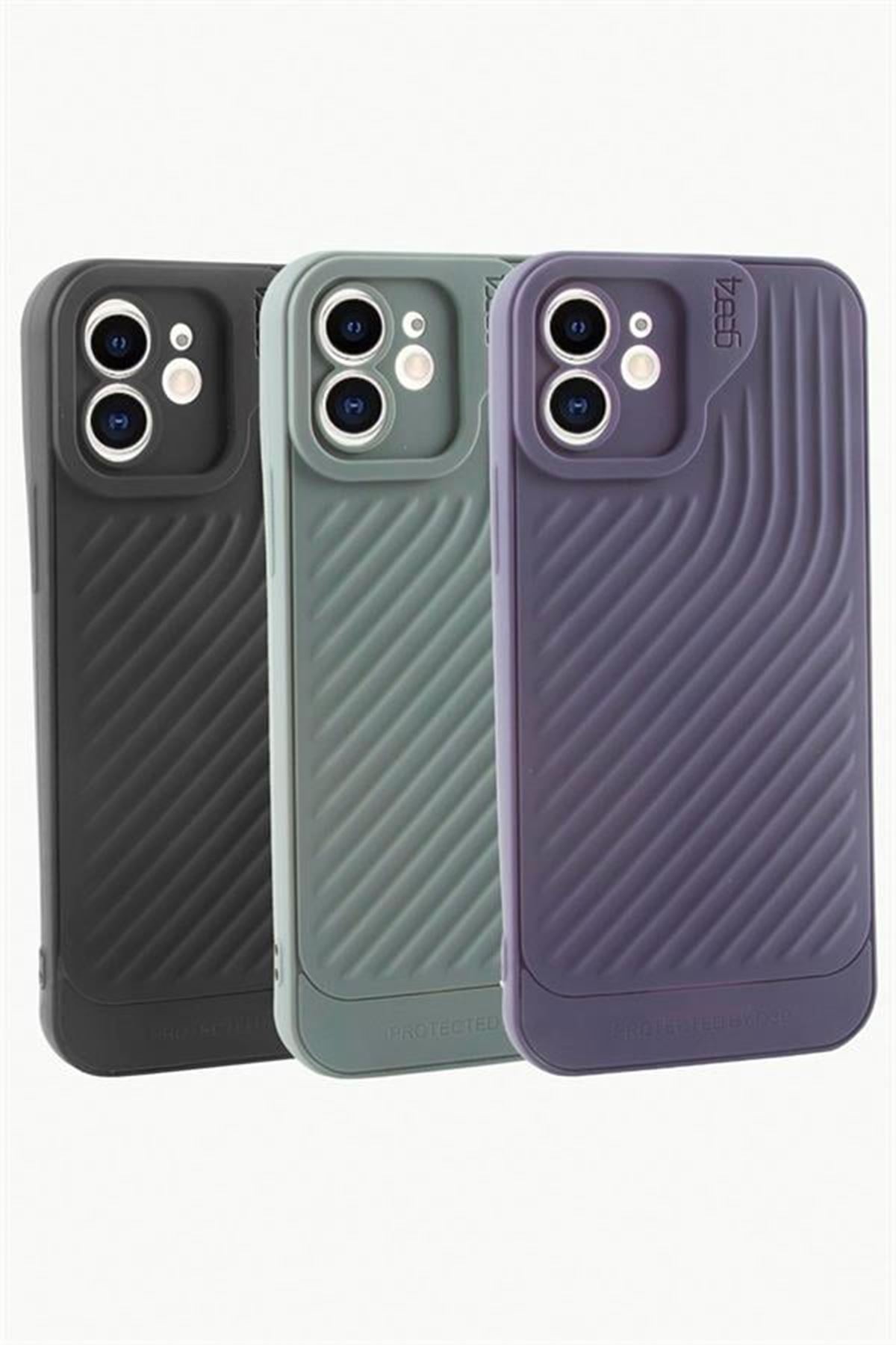 iPhone 11 6.1 Çizgili Lüx Gear Silikon Kılıf - Bordo