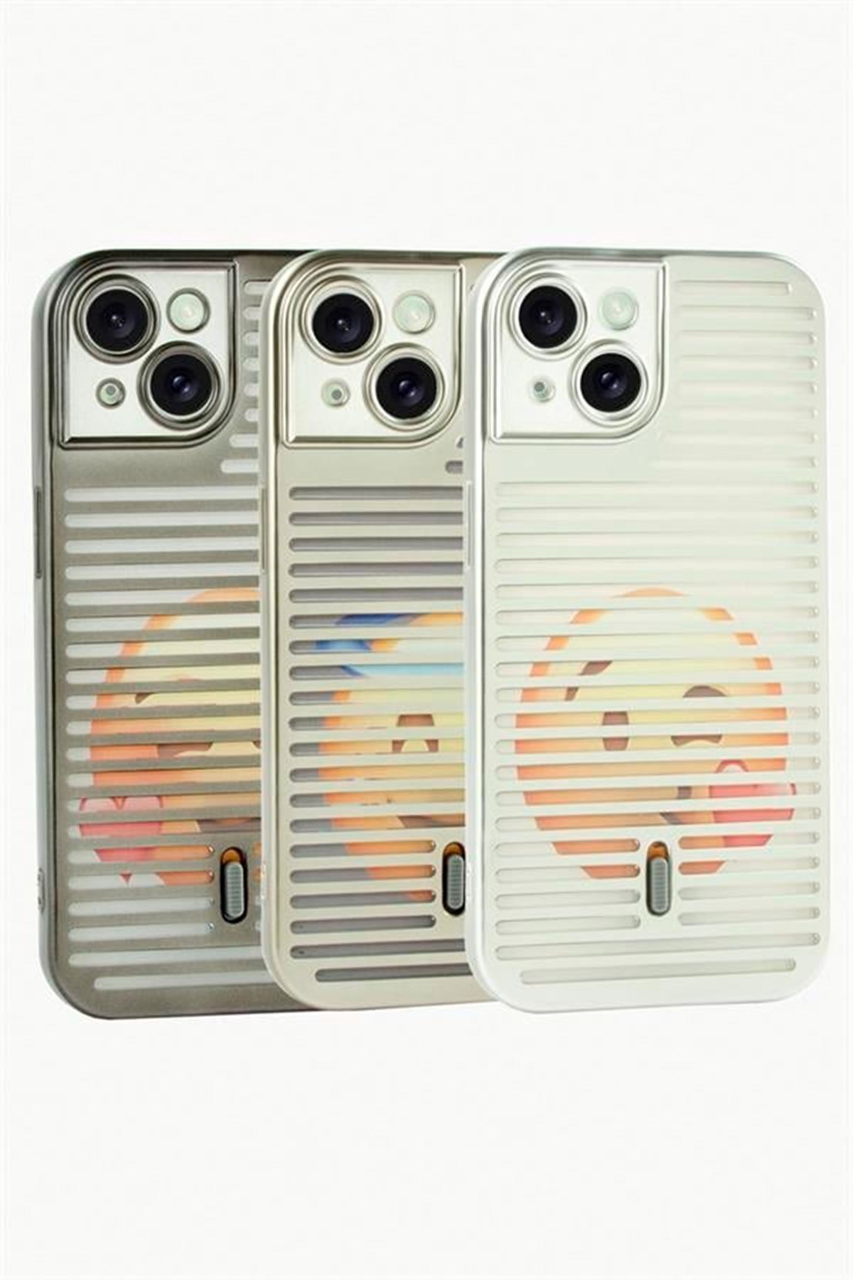 iPhone 15 Desenli Lüx Silikon Kılıf - Açık Gri