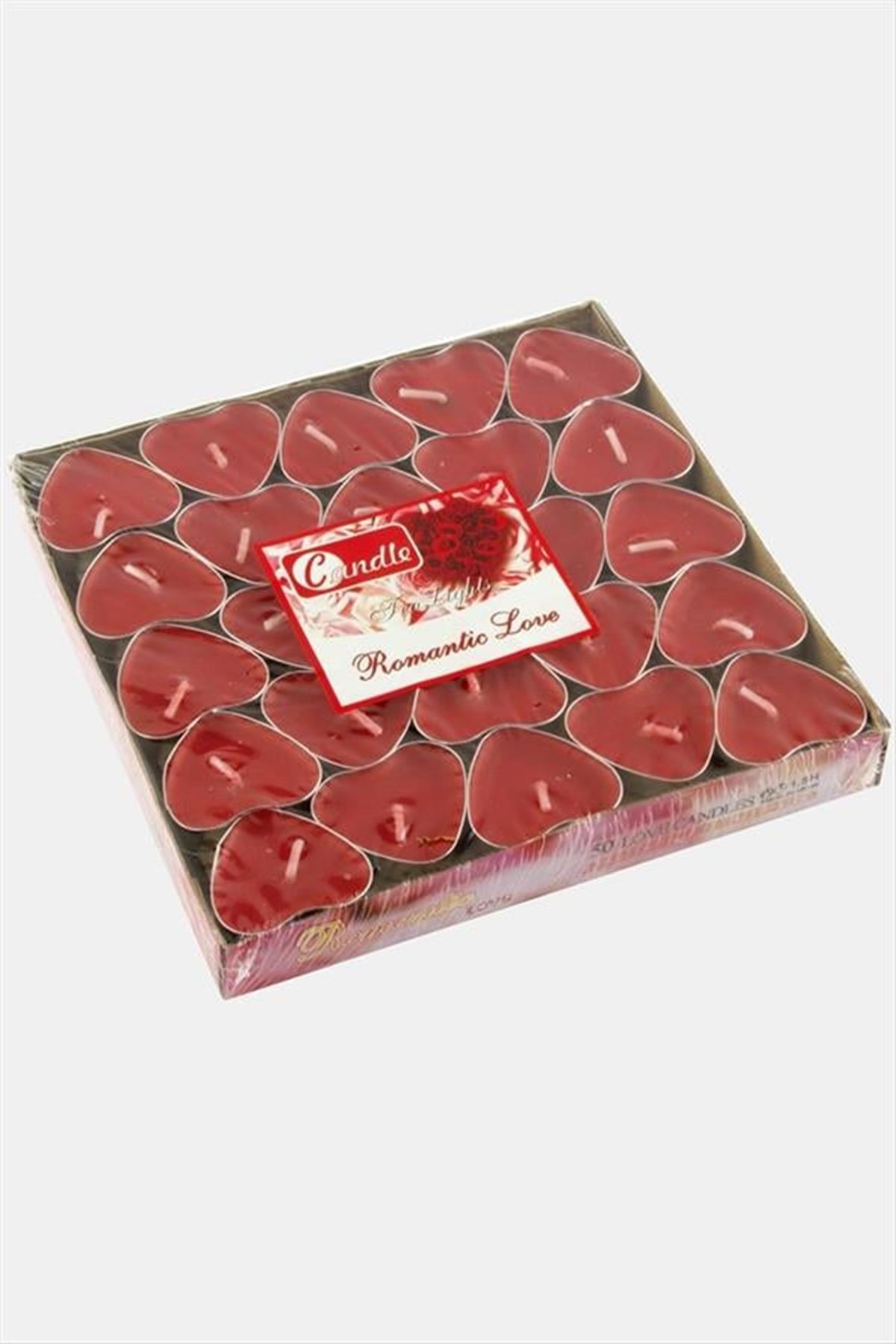 50 Adet Kalp Tealight Mum - Kırmızı