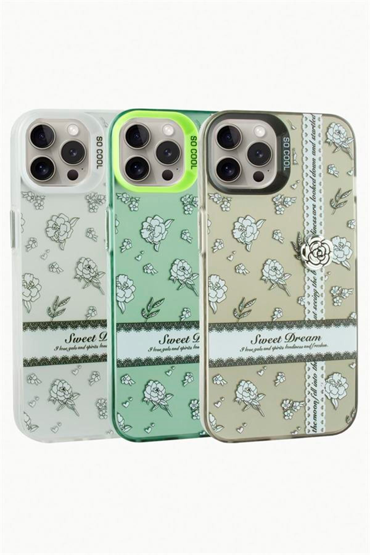 iPhone 15 Pro Max Gül Lüx Sweet Silikon Kılıf - Gri