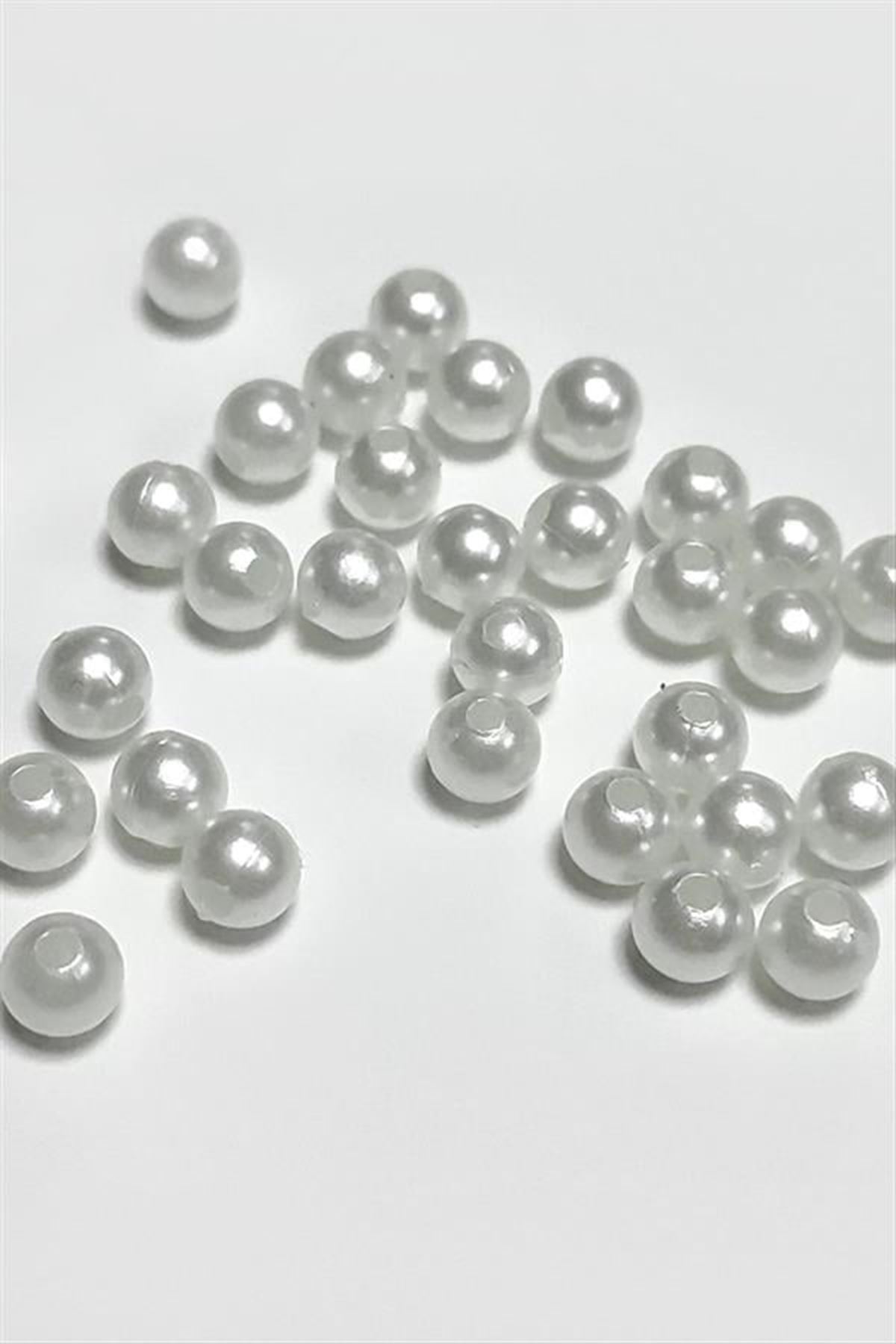 6 mm Delikli İnci Boncuk 500 Gram - Beyaz