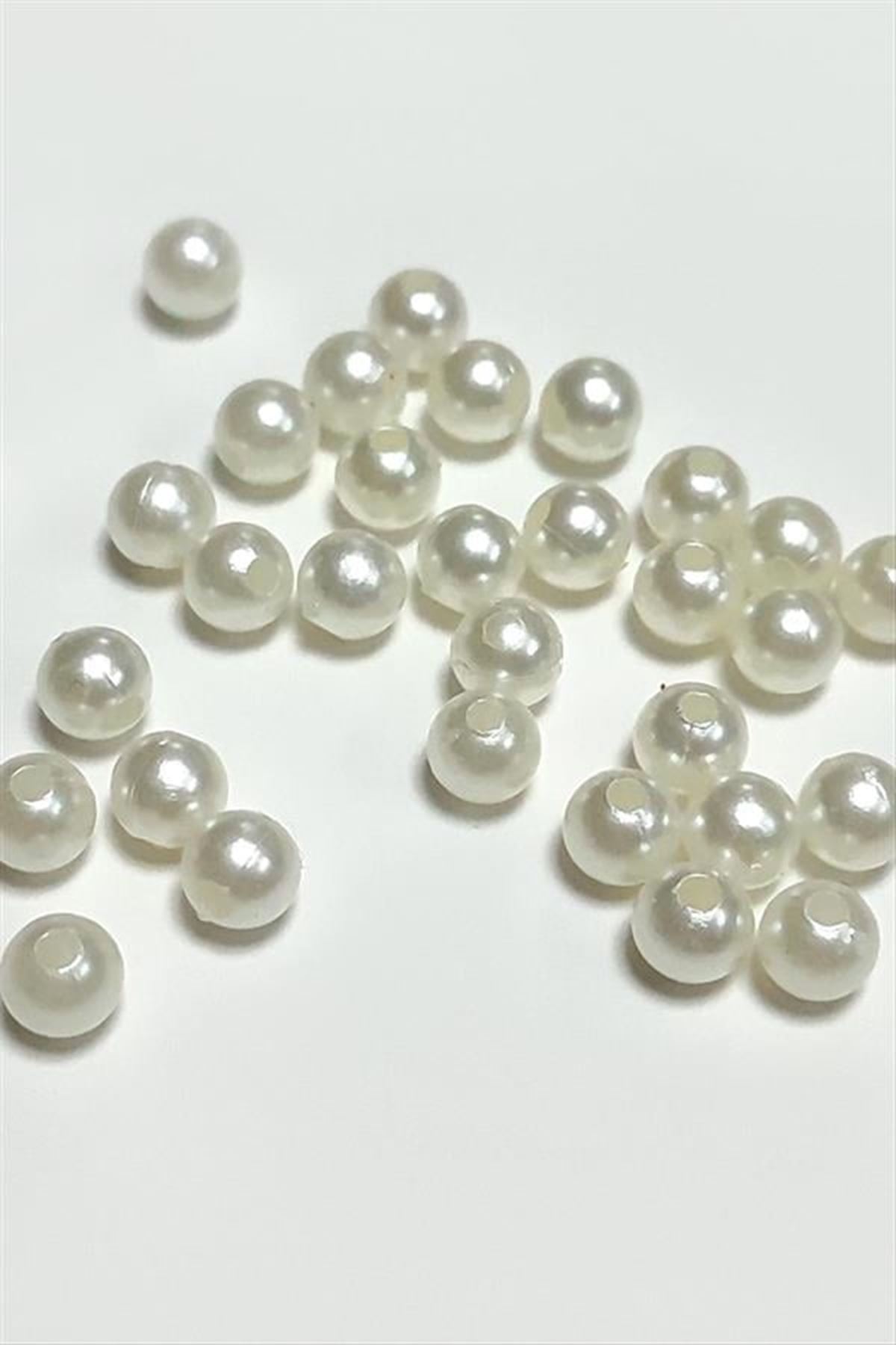 6 mm Delikli İnci Boncuk 500 Gram - Krem