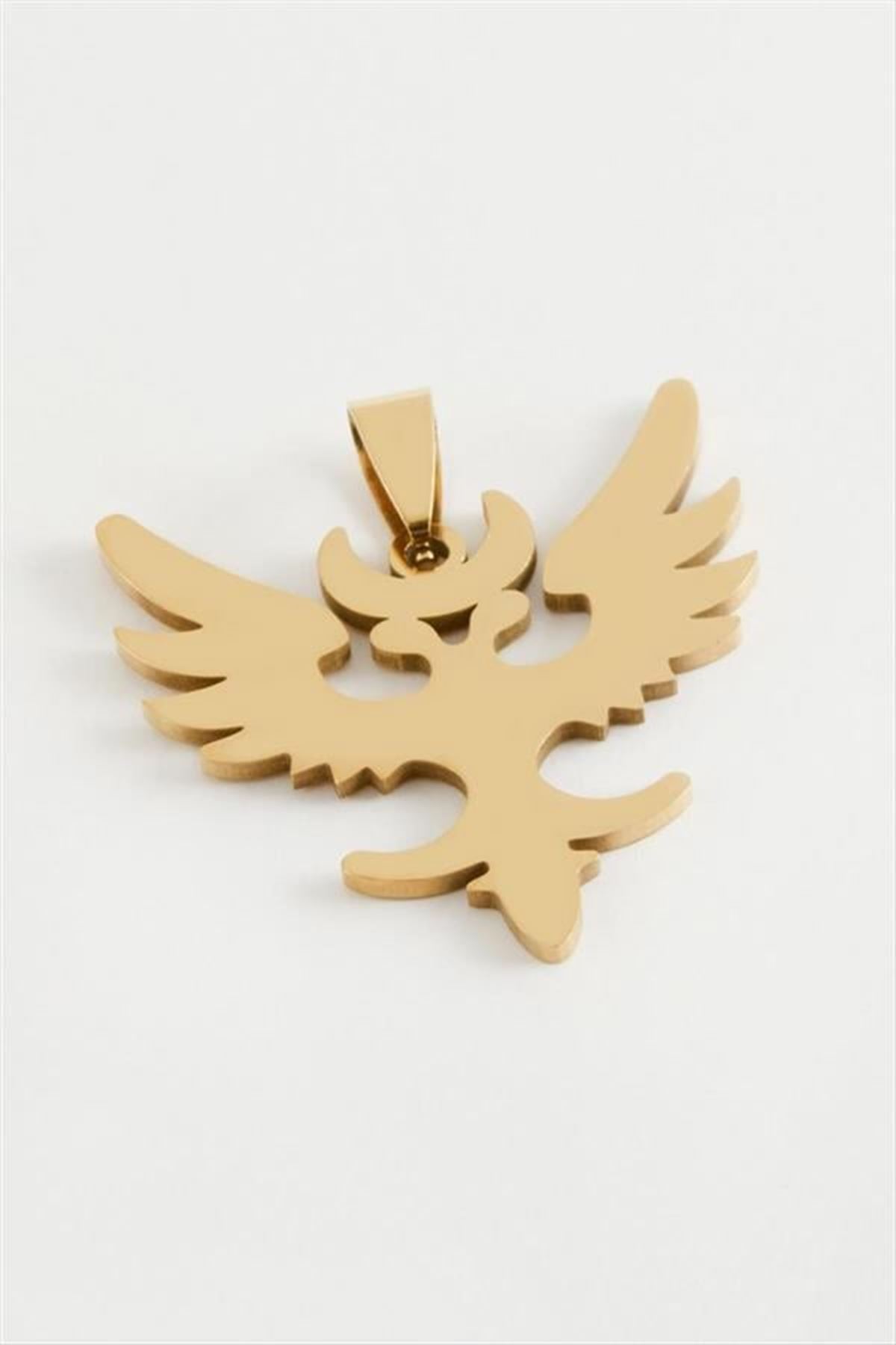 Çift Başlı Kartal Çelik Kolye Ucu 3,5 cm - Sarı