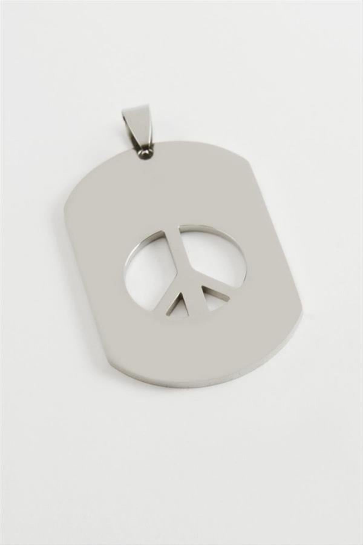 Barış İşareti Çelik Kolye Ucu 3*5 cm - Gümüş Rengi