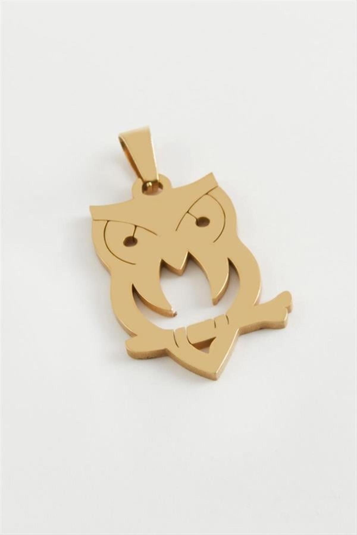 Baykuş Çelik Kolye Ucu 3 cm - Siyah
