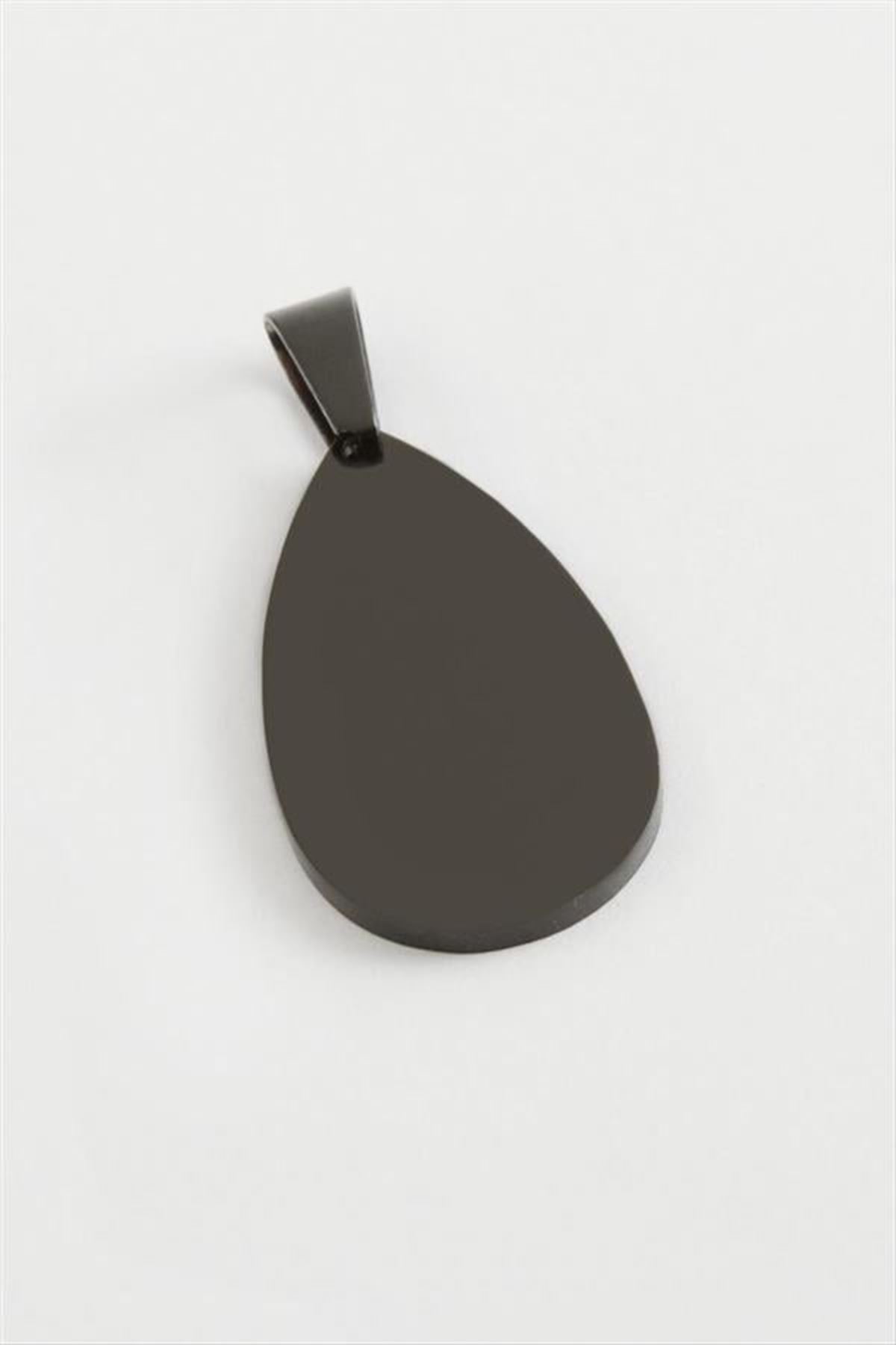 Oval İsim Yazılabilir Çelik Kolye Ucu 4 cm - Siyah