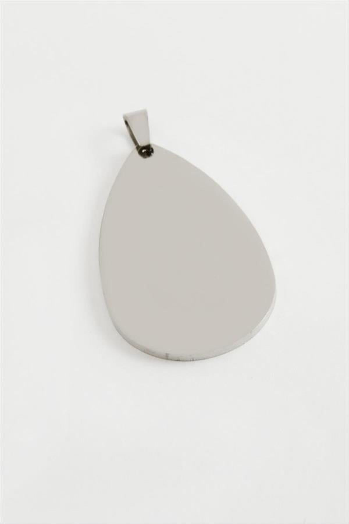 Oval İsim Yazılabilir Çelik Kolye Ucu 4,5 cm - Gümüş Rengi