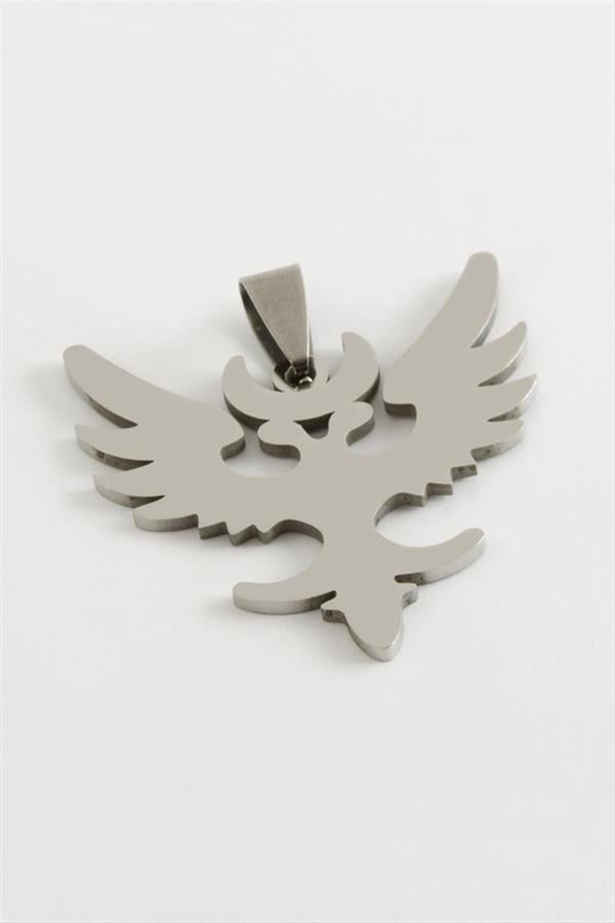 Çift Başlı Kartal Çelik Kolye Ucu 3,5 cm - Gümüş Rengi